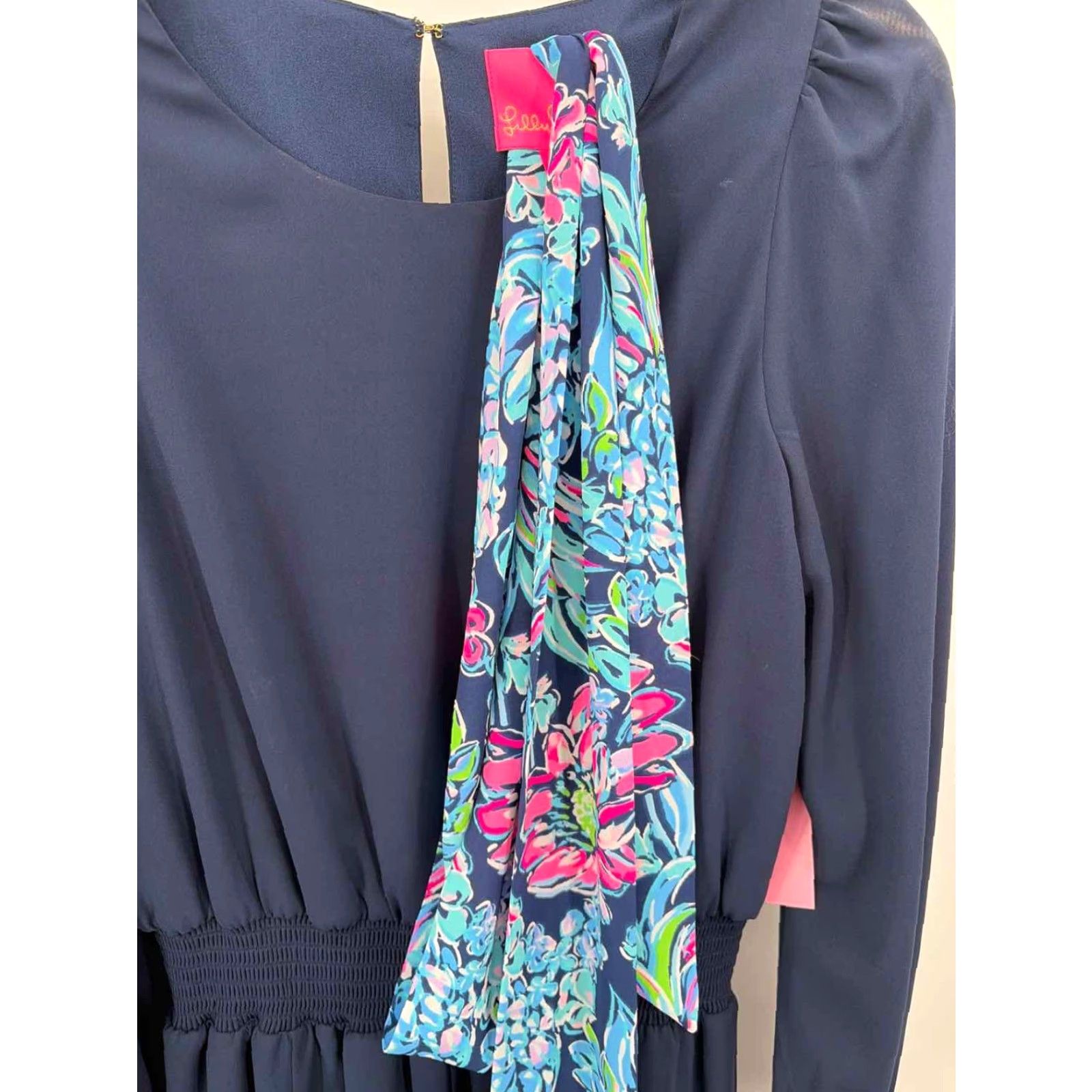Pre-Owned Lilly Pulitzer Dress Knee Length Long Sleeve Navy Size 10
