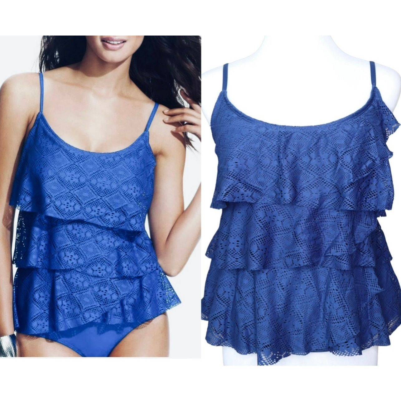 Jones New York Jones New York Blue Lace Triple Ruffle Tankini Swim Top 12 Size XL / US 12-14 / IT 48-50 - 1 Thumbnail