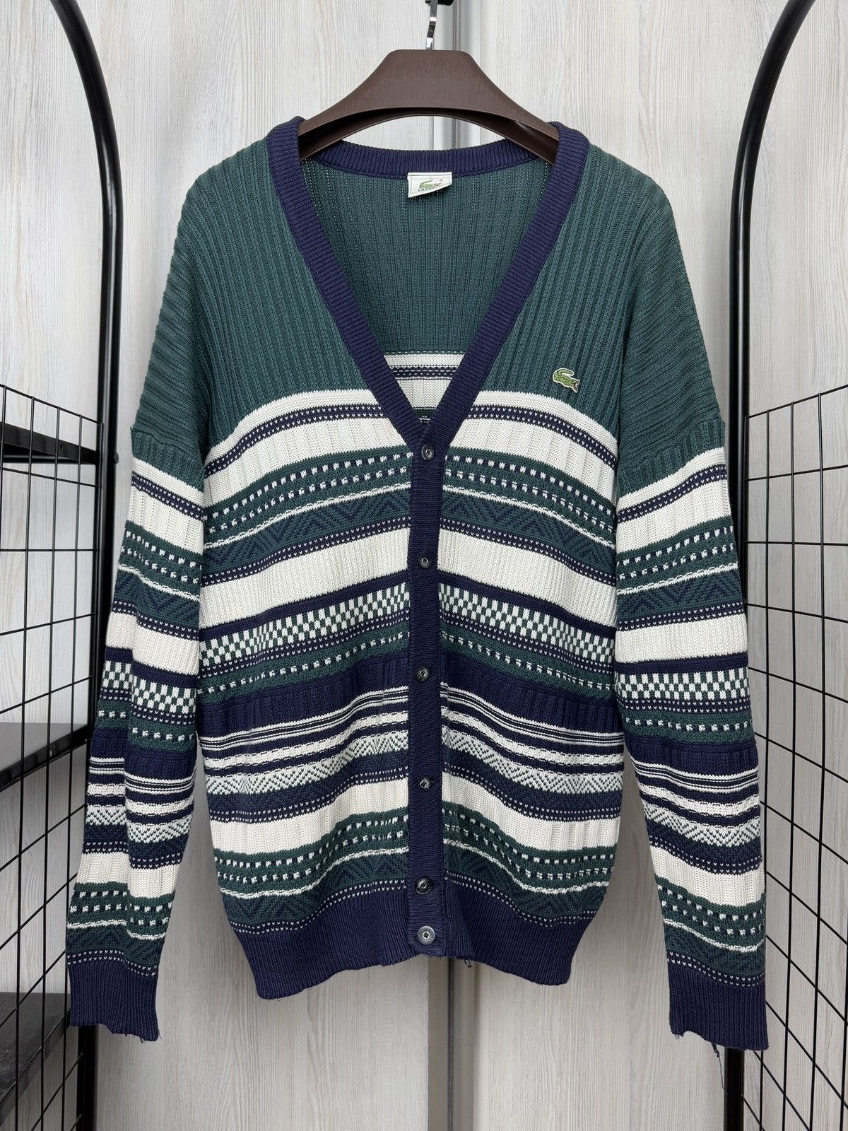 Lacoste Lacoste vintage 90s green striped cotton blend cardigan Size US L / EU 52-54 / 3 - 2 Thumbnail