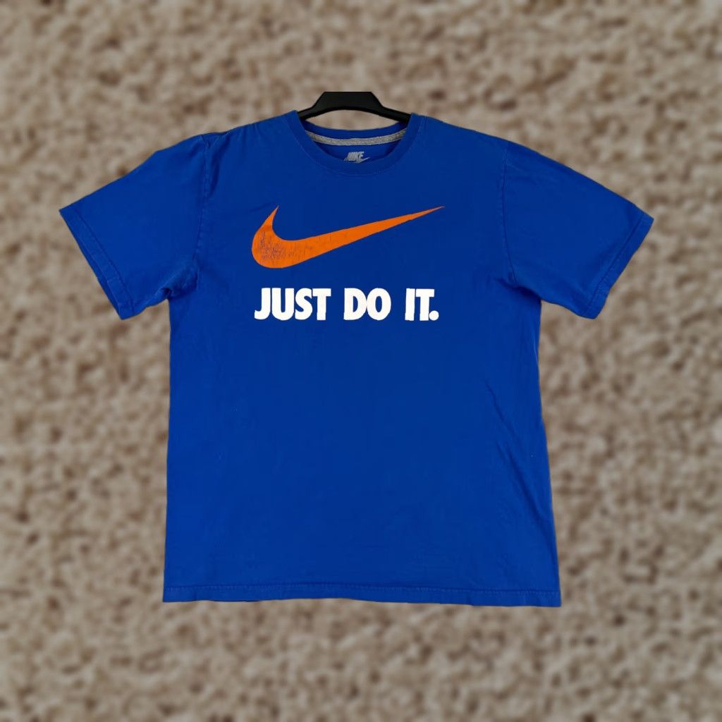Nike Nike Mens Shirt L Blue Just Do It Swoosh Crew Neck Short Sleeve 100% Cotton Dri-FIT Logo Retro Sports Size US L / EU 52-54 / 3 - 1 Thumbnail