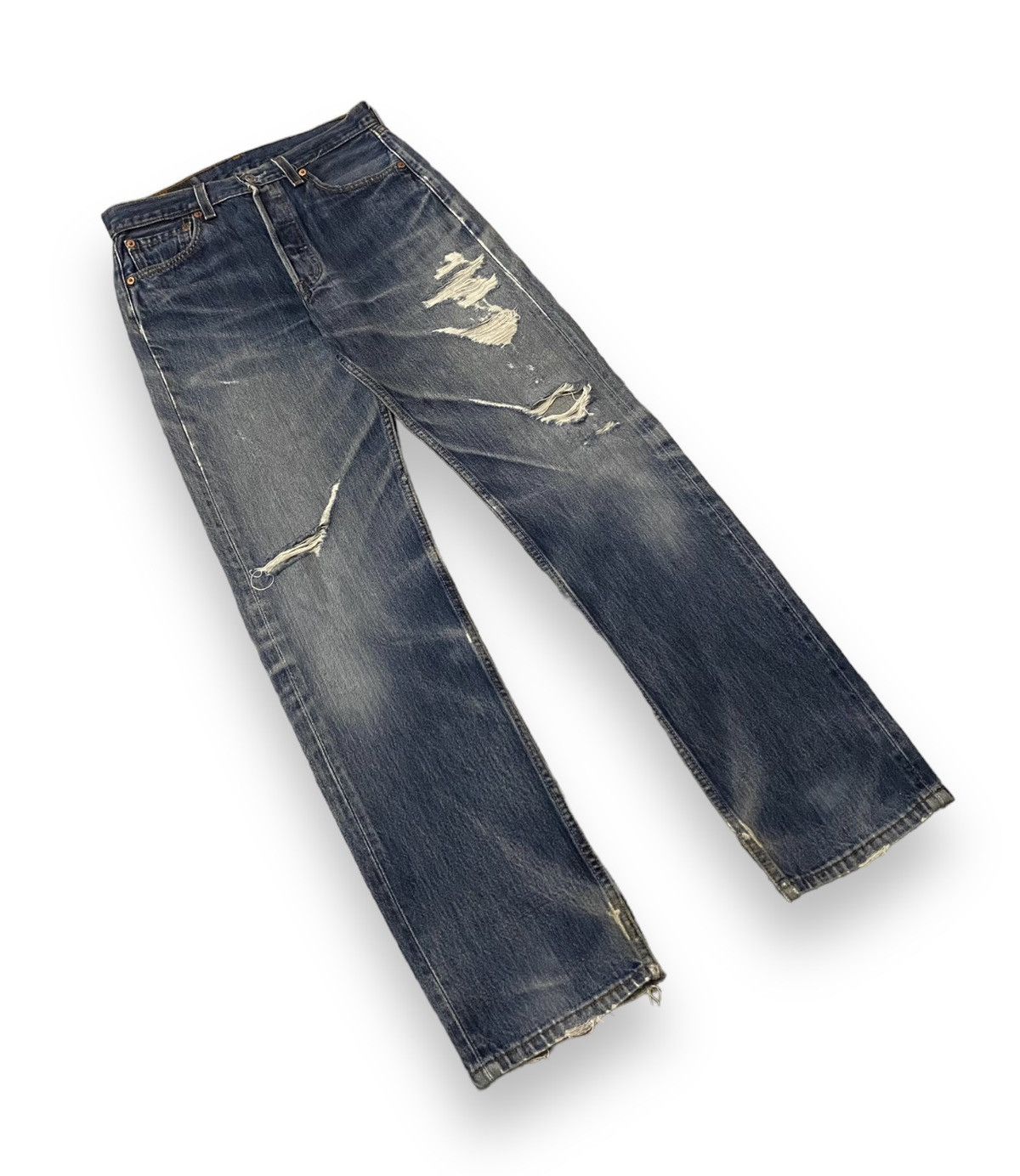 Levi's Levis 501 555 Distressed Light Washed Honeycomb Button Fly Size US 28 / EU 44 - 3 Thumbnail