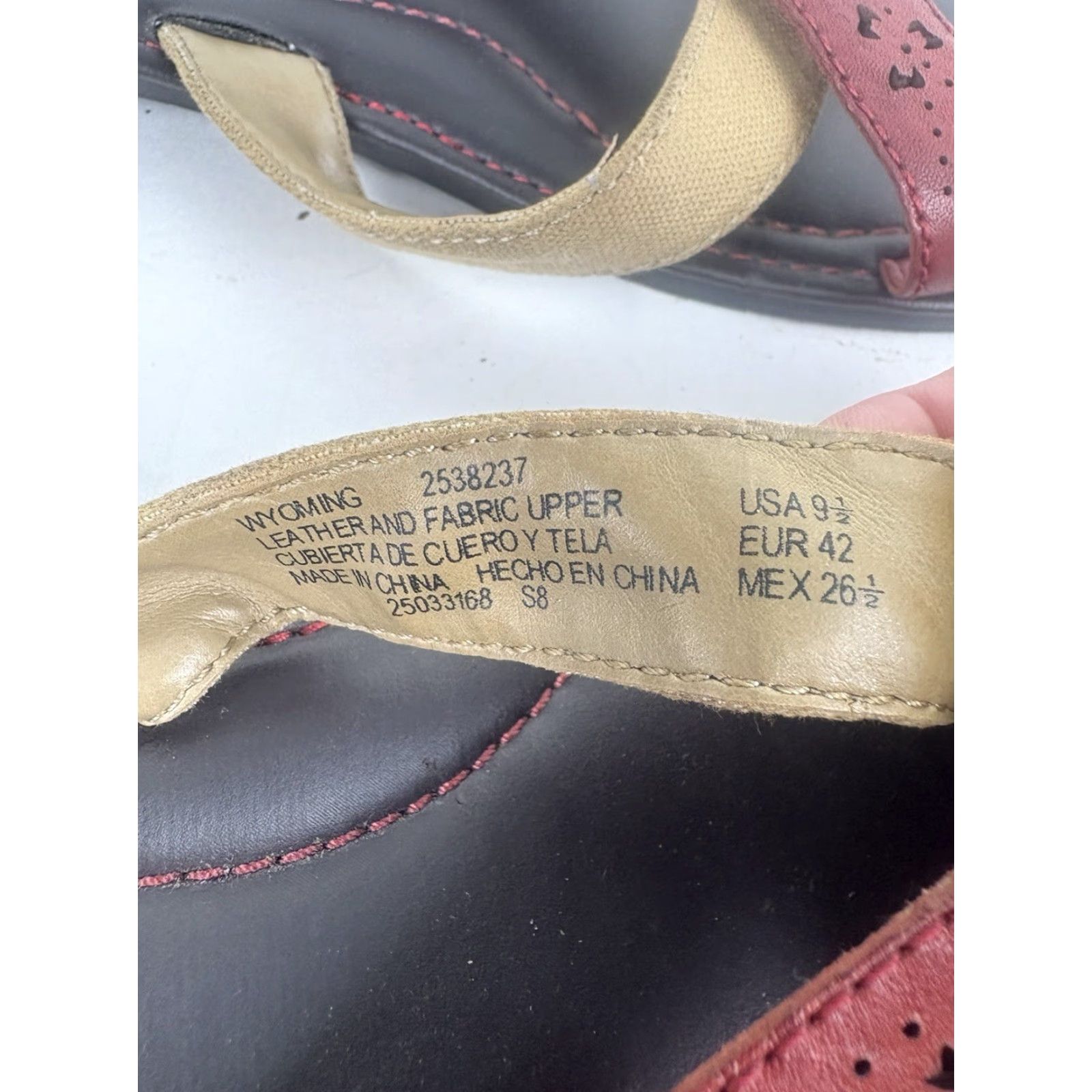 Scholl VINTAGE Dr Scholls Wyoming Flat Slides Womens Size 9.5M Open Toe Slip On Leather Canvas Red/Tan Casual Summer Women Size US 9.5 / IT 39.5 - 4 Thumbnail