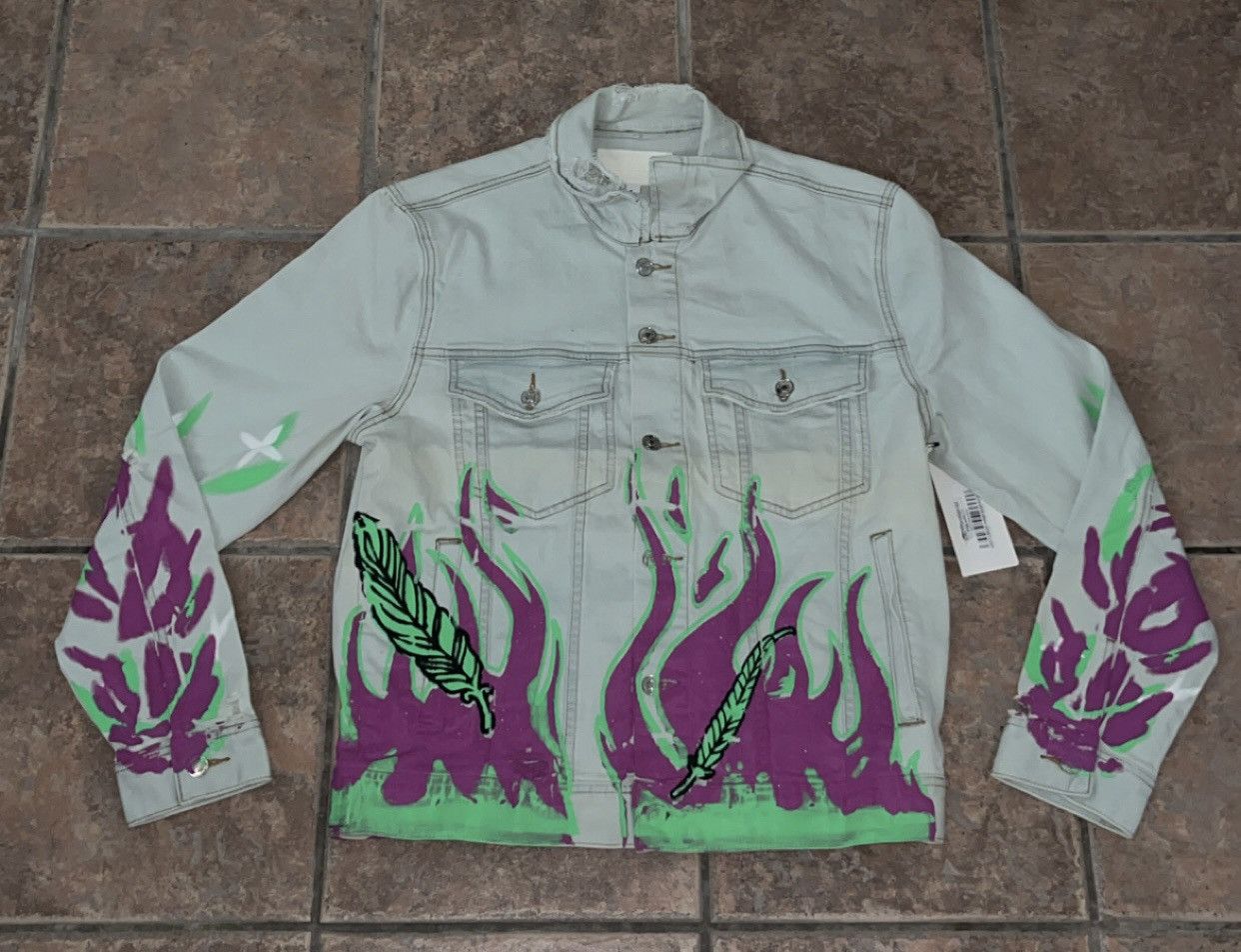 Designer Green and purple flame graphic denim jacket Size US L / EU 52-54 / 3 - 1 Thumbnail