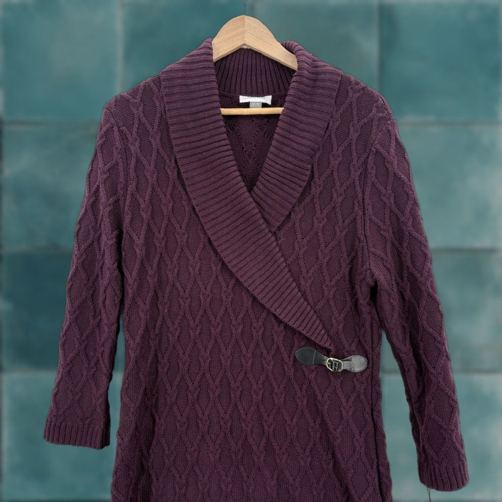 Calvin Klein Calvin Klein Sweater Dress Womens XL Purple 3/4 Sleeve Knit Wrap Buckle Shawl Collar V-Neck Size XL / US 12-14 / IT 48-50 - 1 Thumbnail