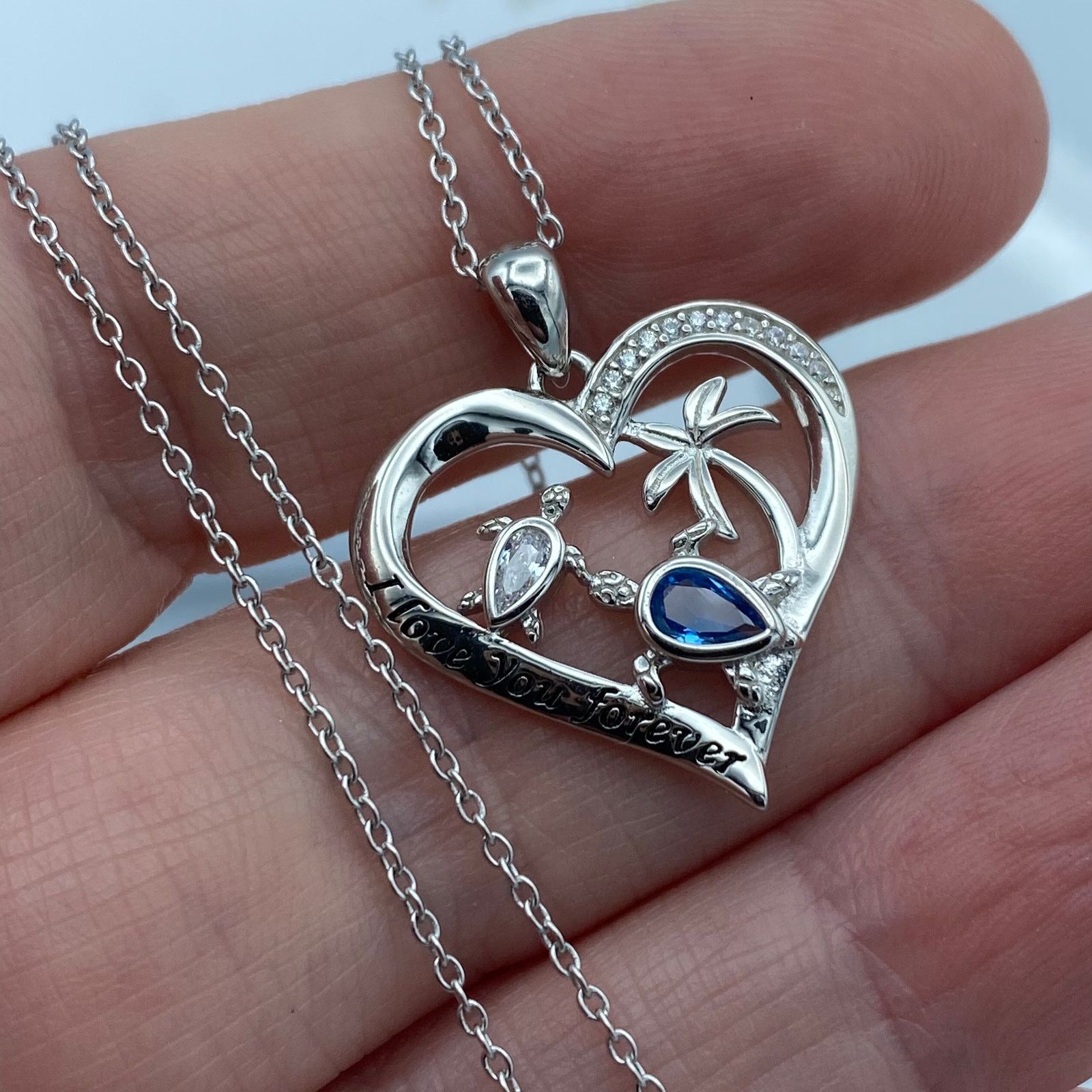 The Unbranded Brand I Love You Forever Sea Turtle Sterling Silver Cz Necklace Size ONE SIZE - 3 Thumbnail