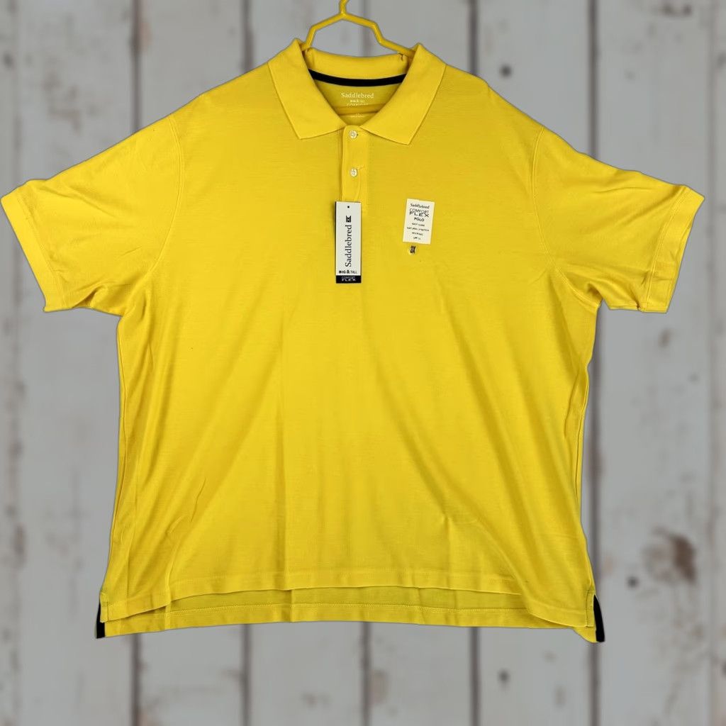 Vintage Saddlebred Polo Shirt Mens 3XL Yellow Big & Tall Comfort Flex UPF 15 Stretch Shirt Mens Size US XXL / EU 58 / 5 - 1 Thumbnail