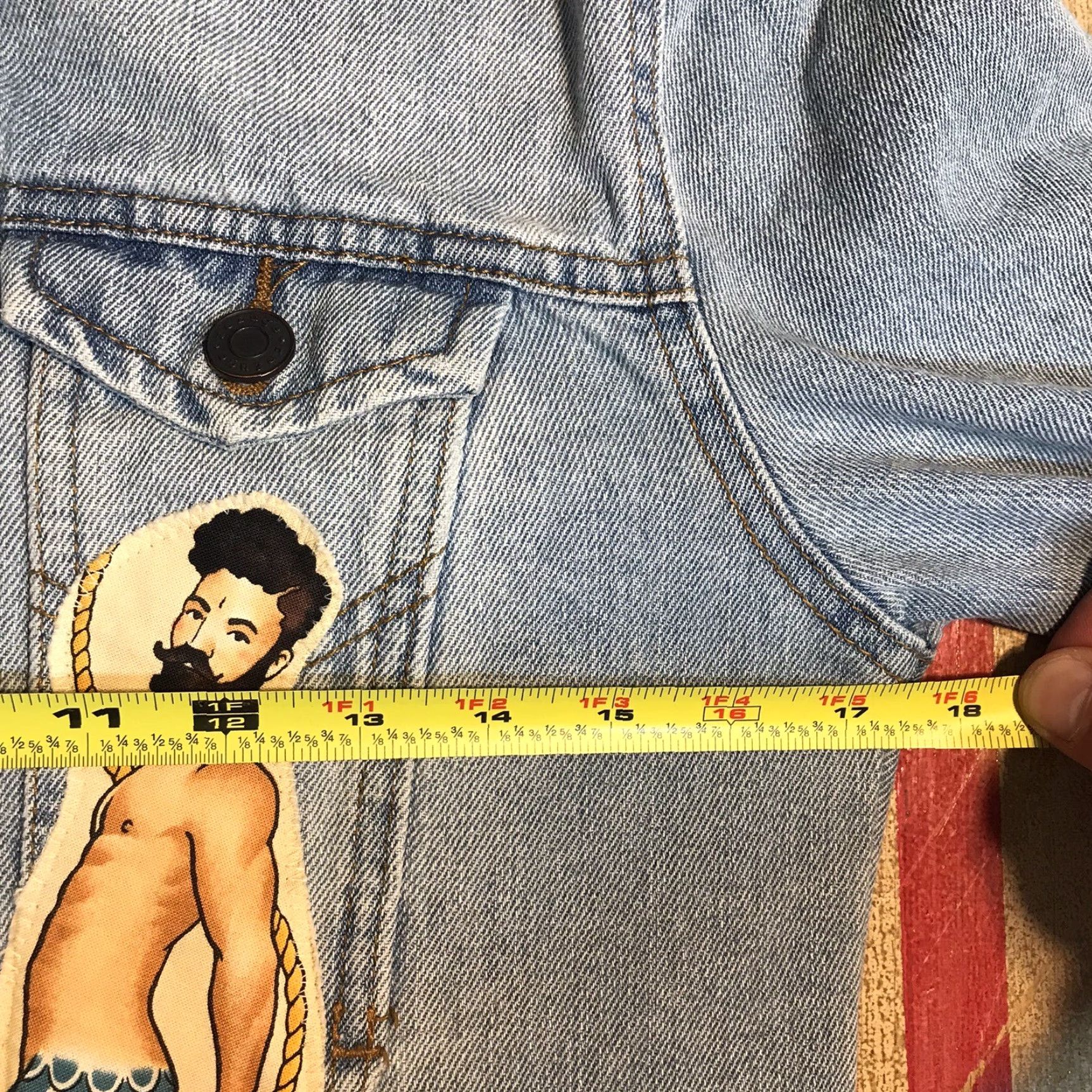 Denime REFUGE Blue Denim Jean Jacket Patches Womens Medium Mermaid Sailor Color Blue Size 32" / US 10 / IT 46 - 7 Thumbnail