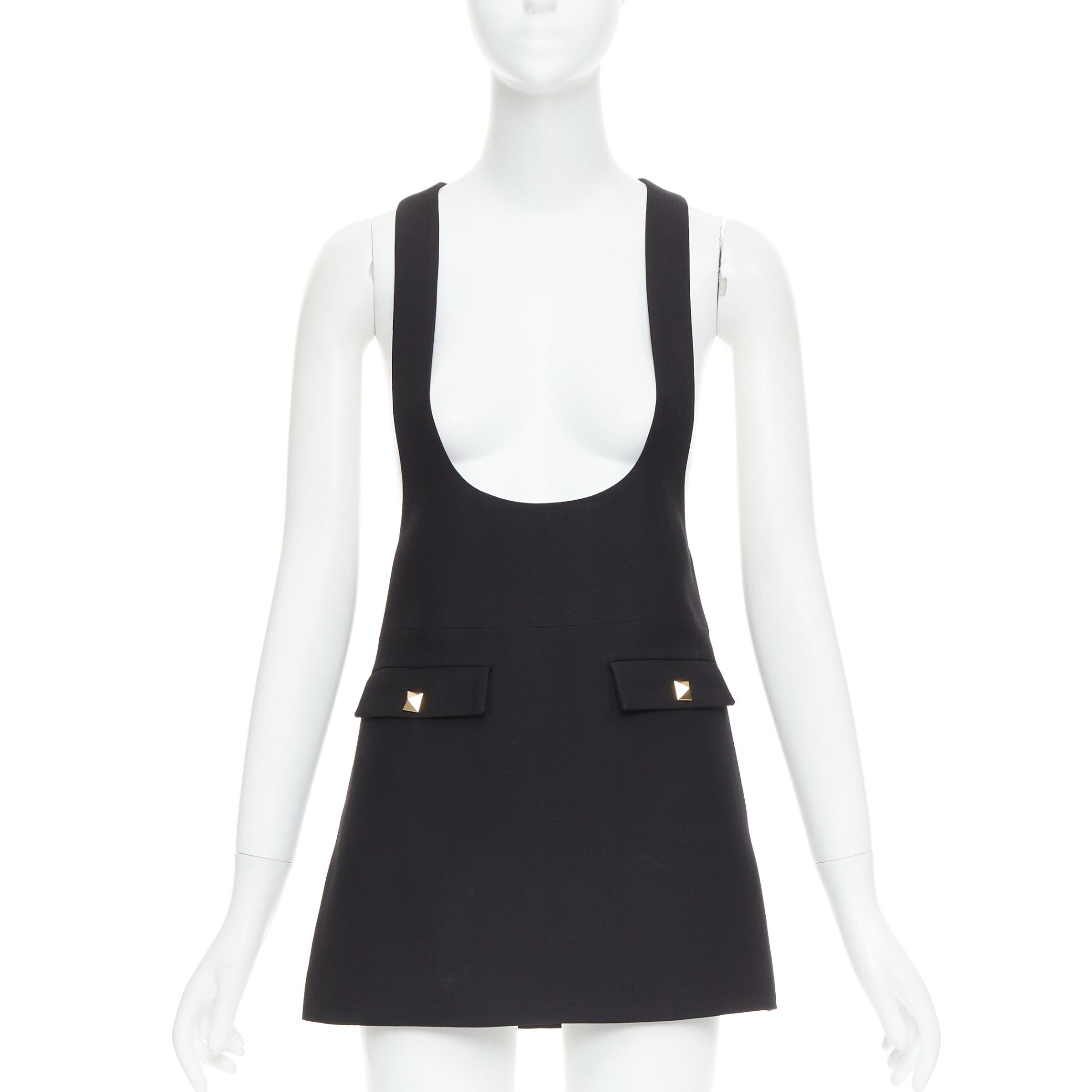 Valentino VALENTINO black wool silk Rockstud pockets scoop minid ress IT38 XS Size XS / US 0-2 / IT 36-38 - 1 Thumbnail