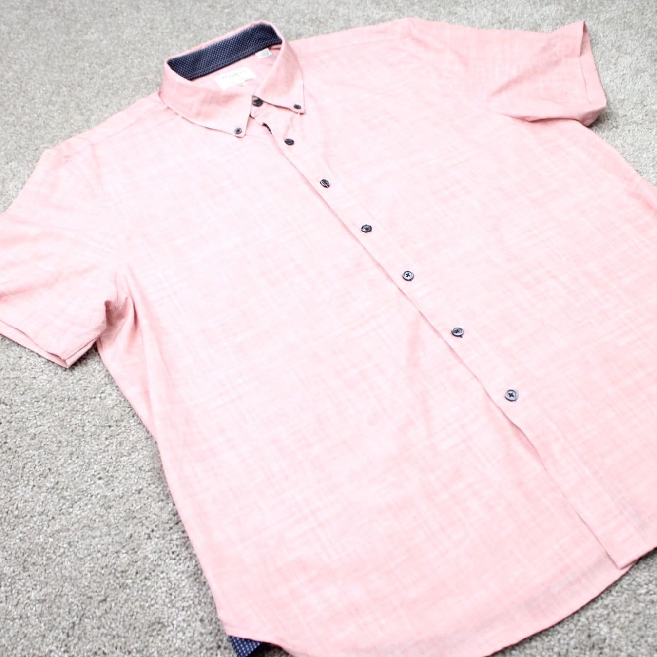 Pinko Construct Shirt Men 2XL XXL Pink Slim Fit 4-Way Stretch Short Sleeve Button Down Size US XXL / EU 58 / 5 - 7 Thumbnail