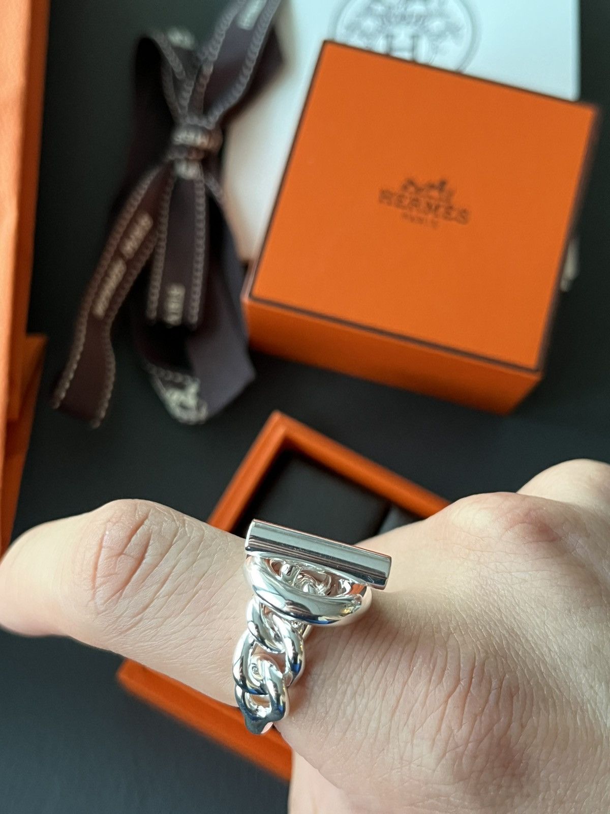 Hermes Rare Brand New Hermes Iconic Croisette Logo Ring 59 Size ONE SIZE - 12 Thumbnail