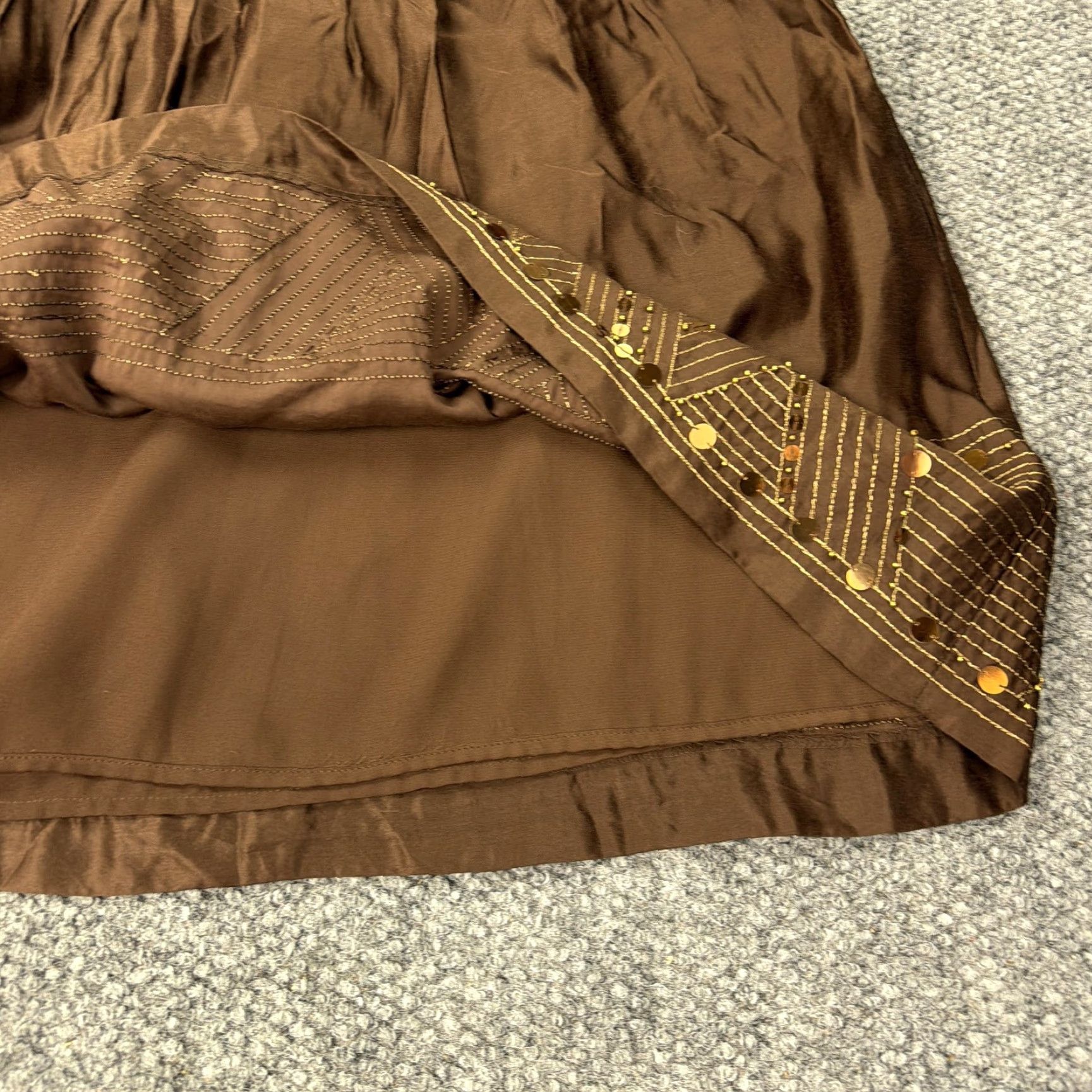 Alfani Alfani Skirt Womens 14P Brown Cotton Silk Sequin Embroidered A Line Petite Geometric Knee Length Vintage: No (Wait) Size 36" / US 14 / IT 50 - 5 Thumbnail