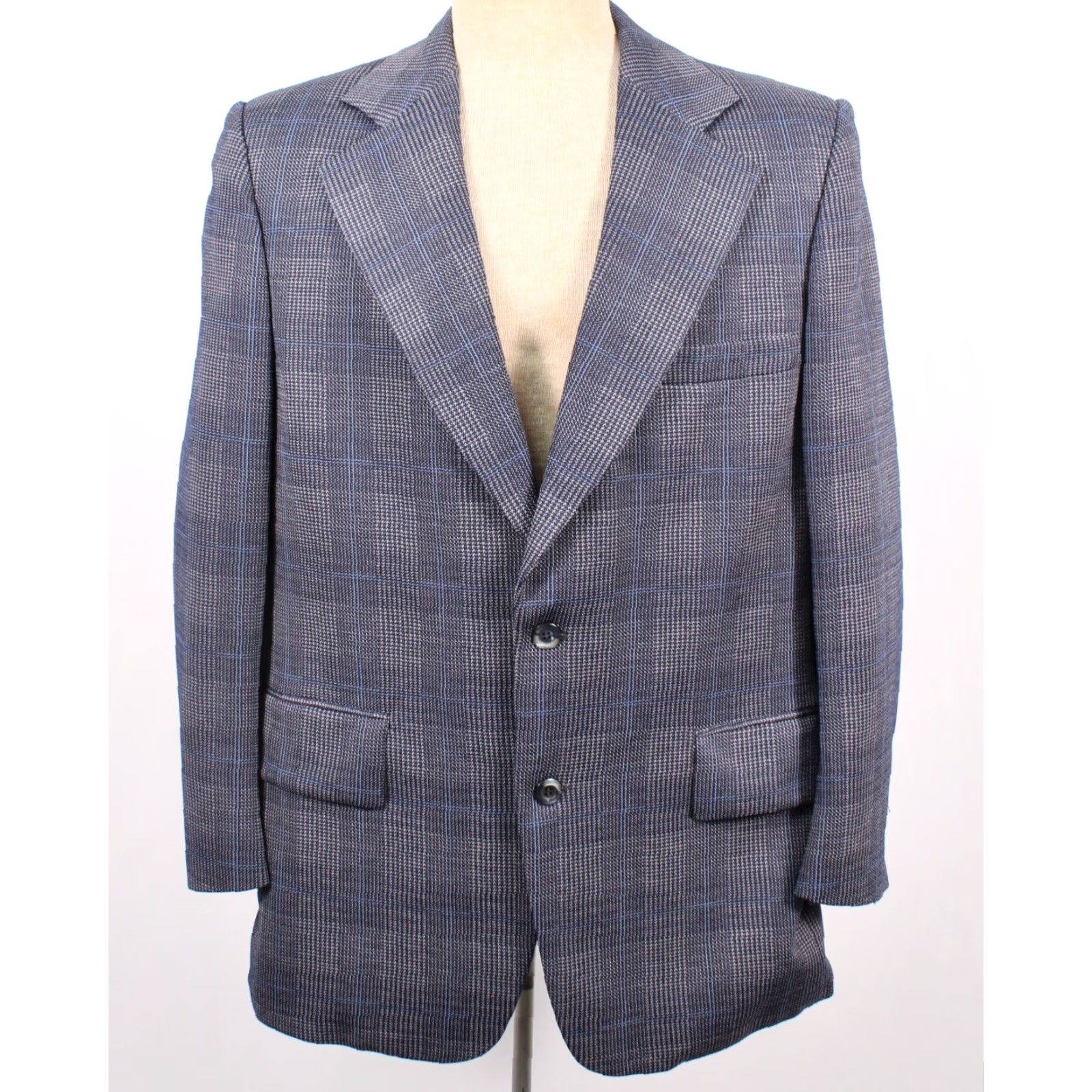 Vintage MENS VTG 70s 2 PC Dark Blue Leisure Suit W Tie Sz M 1970s Polyester Disco Plaid Shirt Size 40R - 5 Thumbnail