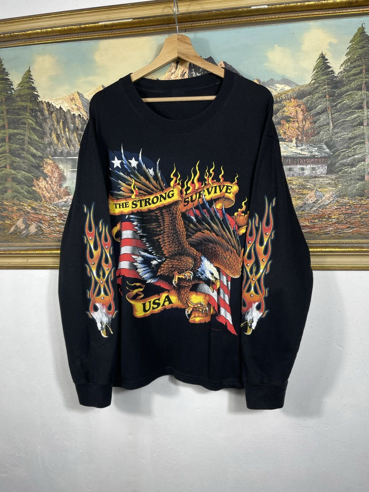 Vintage Vintage Y2k Black Longsleeve USA Eagle Flame Avant Garde Size US M / EU 48-50 / 2 - 3 Thumbnail