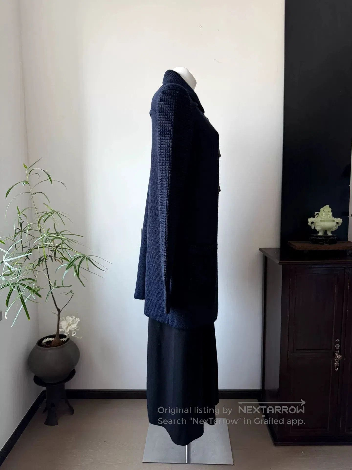 Sportmax SPORTMAX Navy Leather Button Knit Cardigan. Size M / US 6-8 / IT 42-44 - 6 Thumbnail