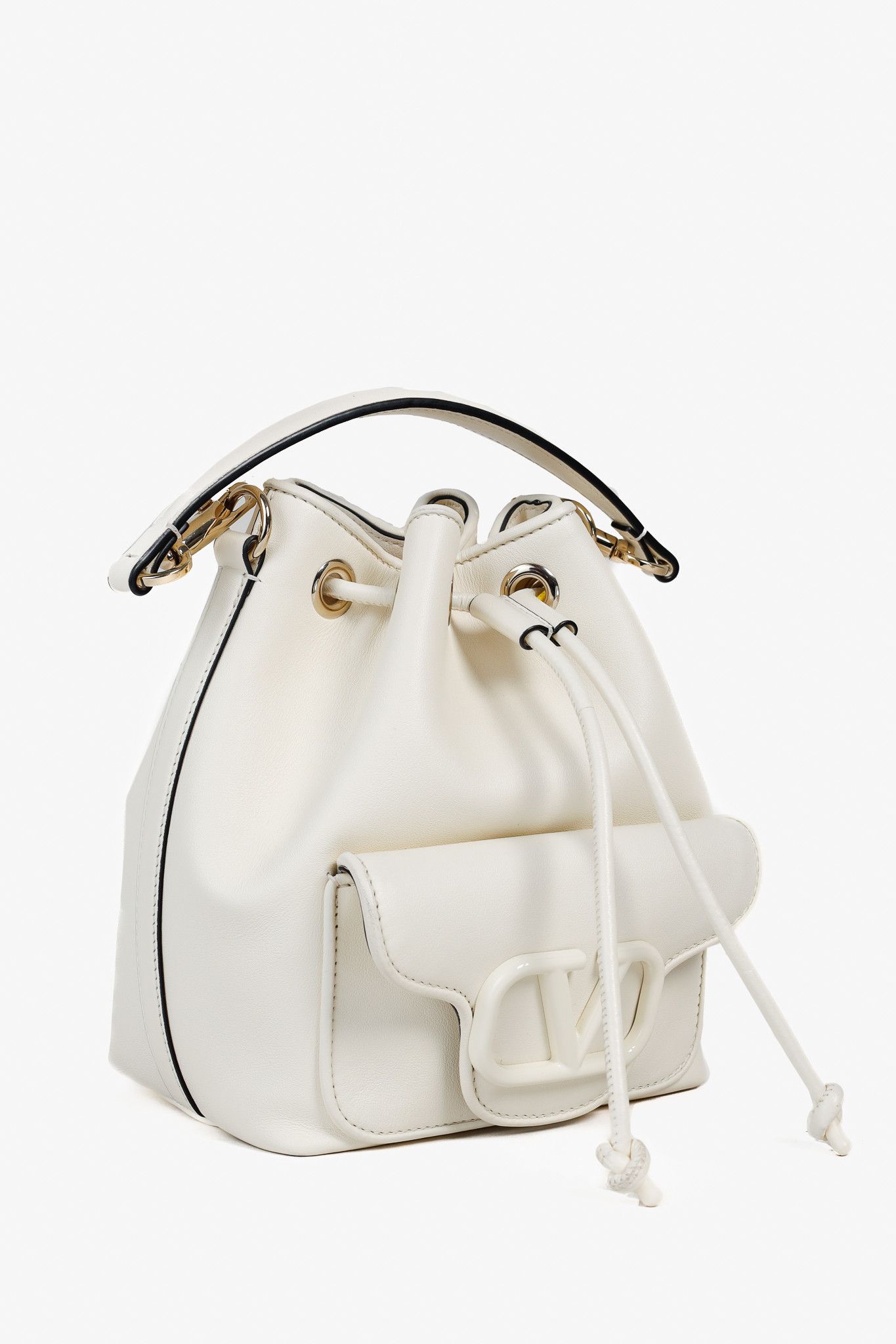 Valentino Valentino Garavani Ivory Off-White Loco Calfskin Bucket Bag Size ONE SIZE - 2 Thumbnail