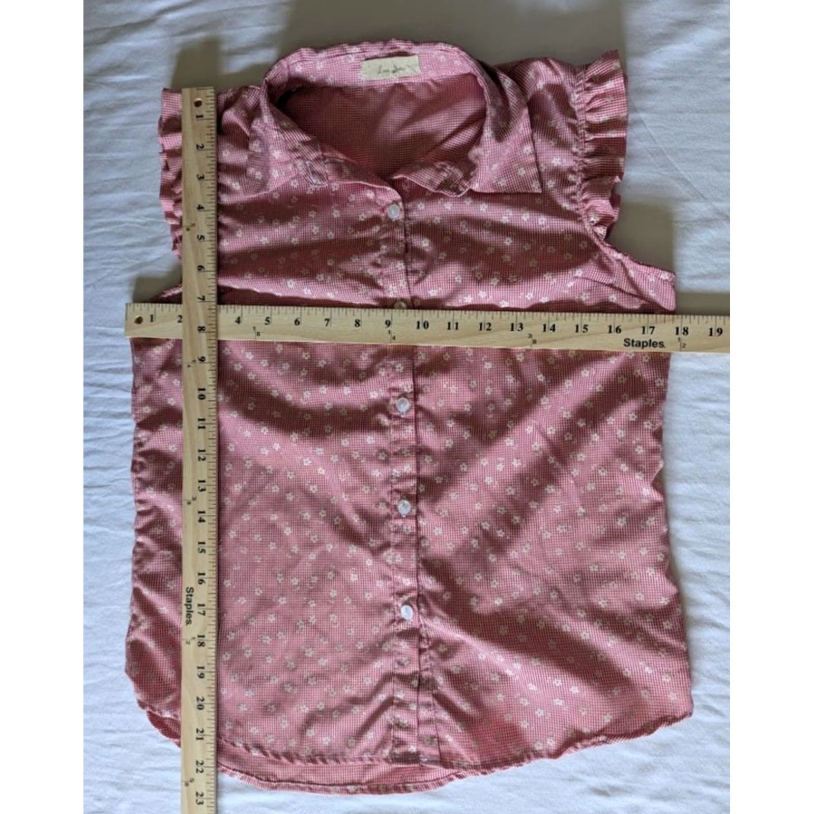 Vintage Love Notes Button-Up Shirt Sleeveless Red Gingham Floral Embroidered Ruffle Small Womens Casual Shirts Size S / US 4 / IT 40 - 4 Thumbnail