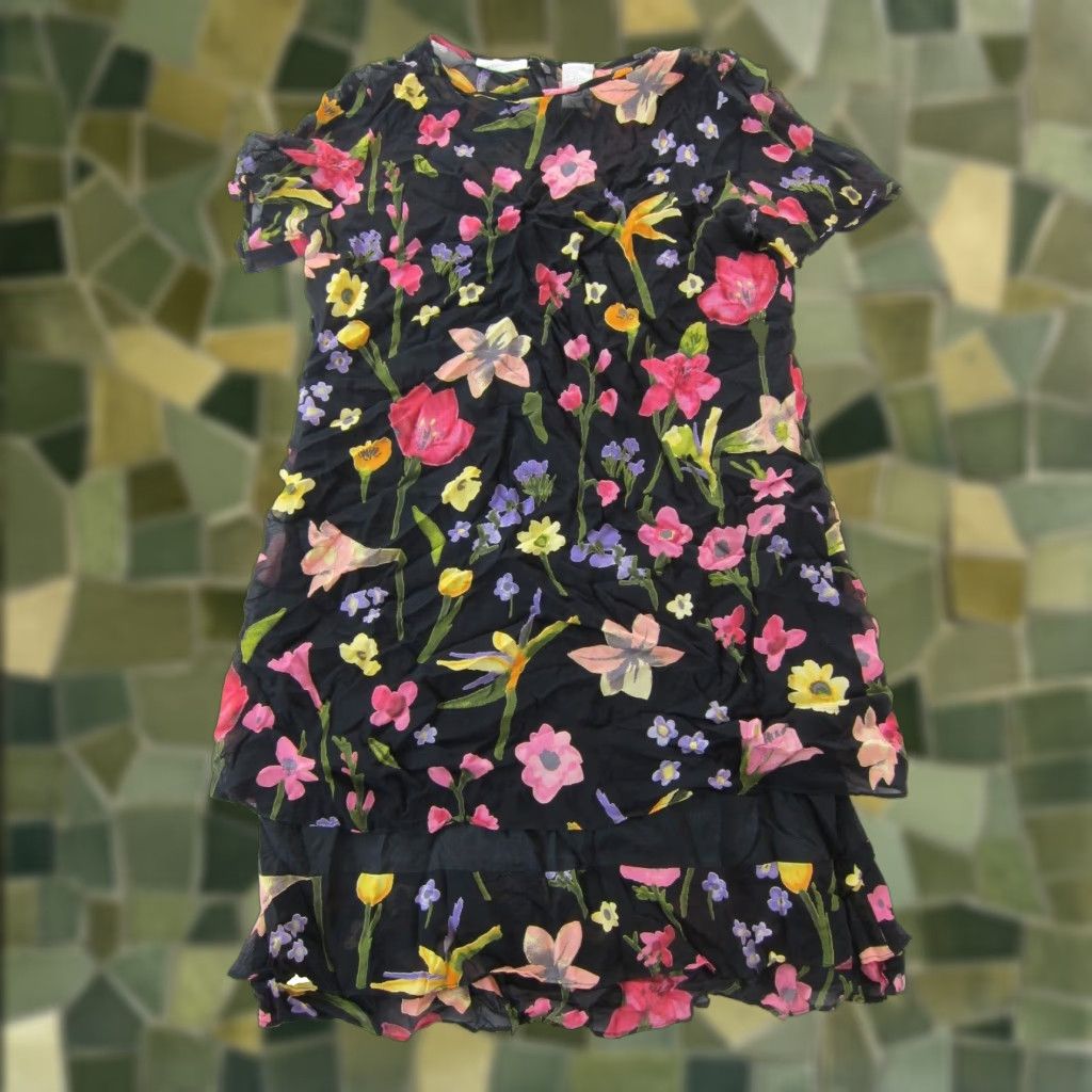 Liz Claiborne Vintage Liz Claiborne Rayon Black Pink Floral Short Sleeve Tunic Smock Dress 12 Size 34" / US 12 / IT 48 - 1 Thumbnail