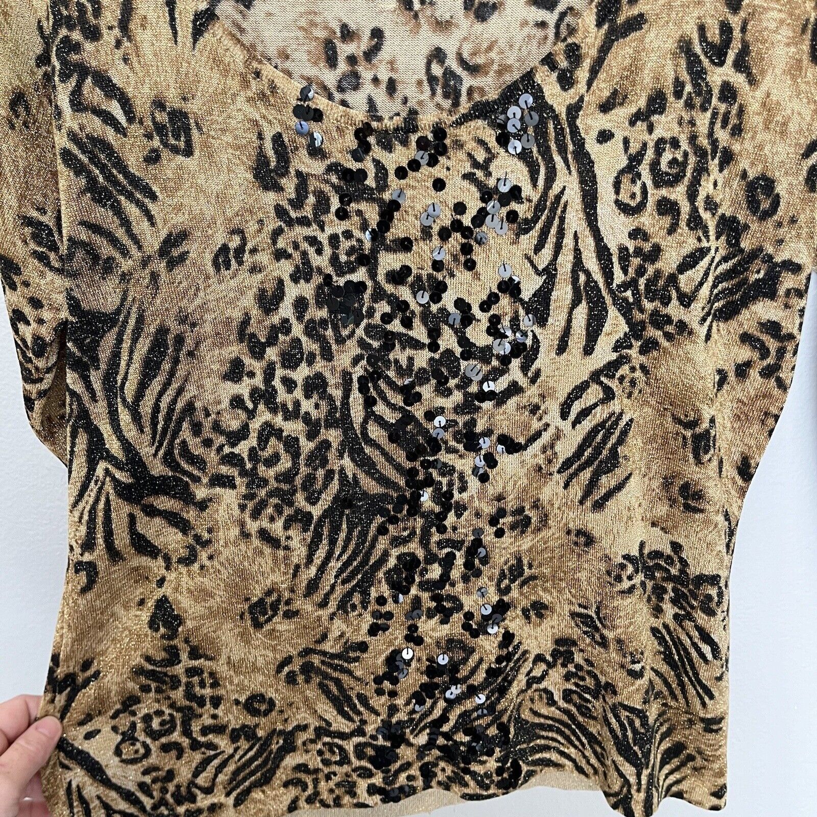 Vintage August Silk | Animal Print Top Sequin Metallic Silk Blend Size M / US 6-8 / IT 42-44 - 5 Thumbnail