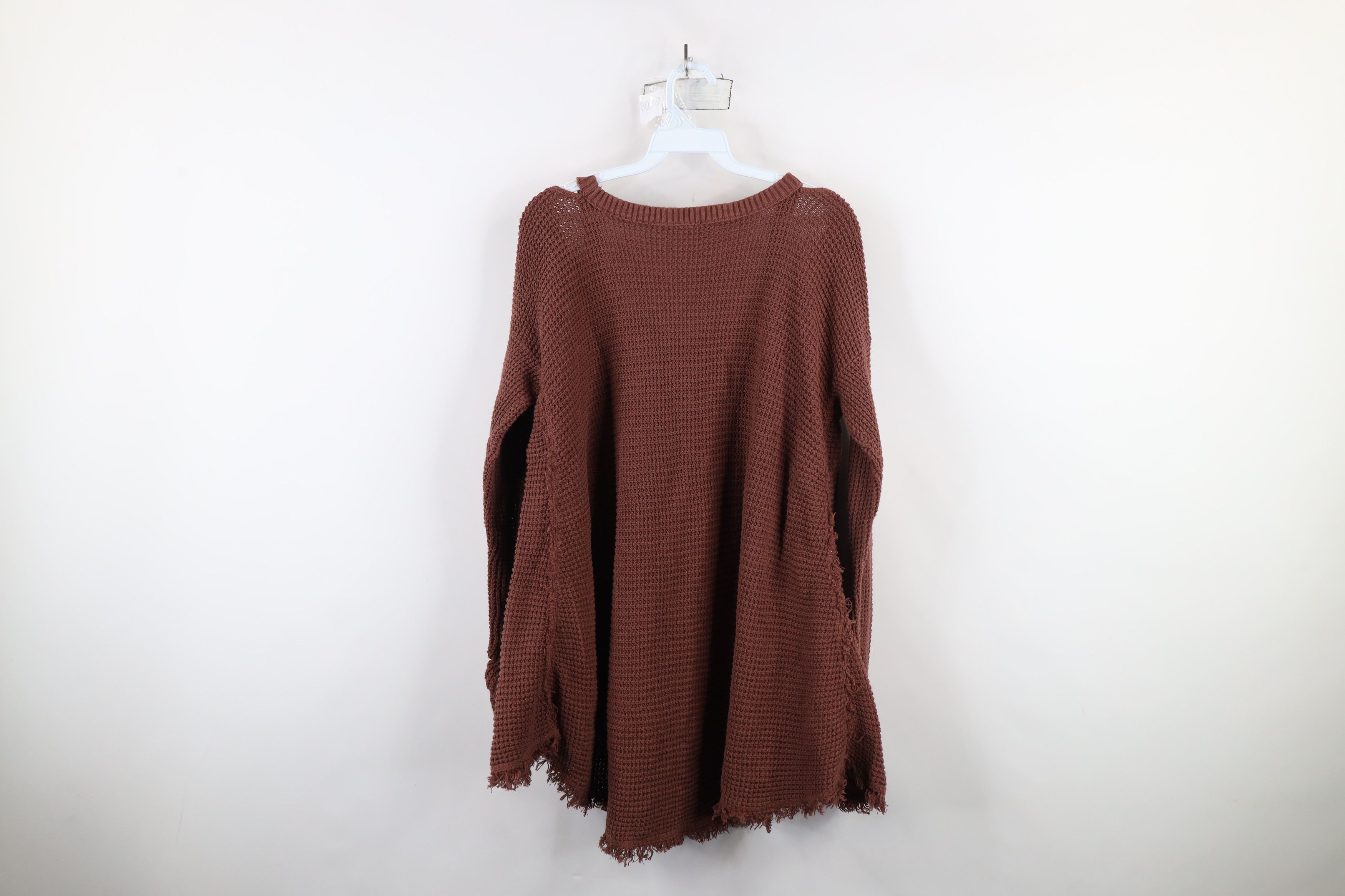 Free People × Vintage Free People Fringed Cold Shoulder Thermal Knit Sweater Brown Size L / US 10 / IT 46 - 11 Thumbnail