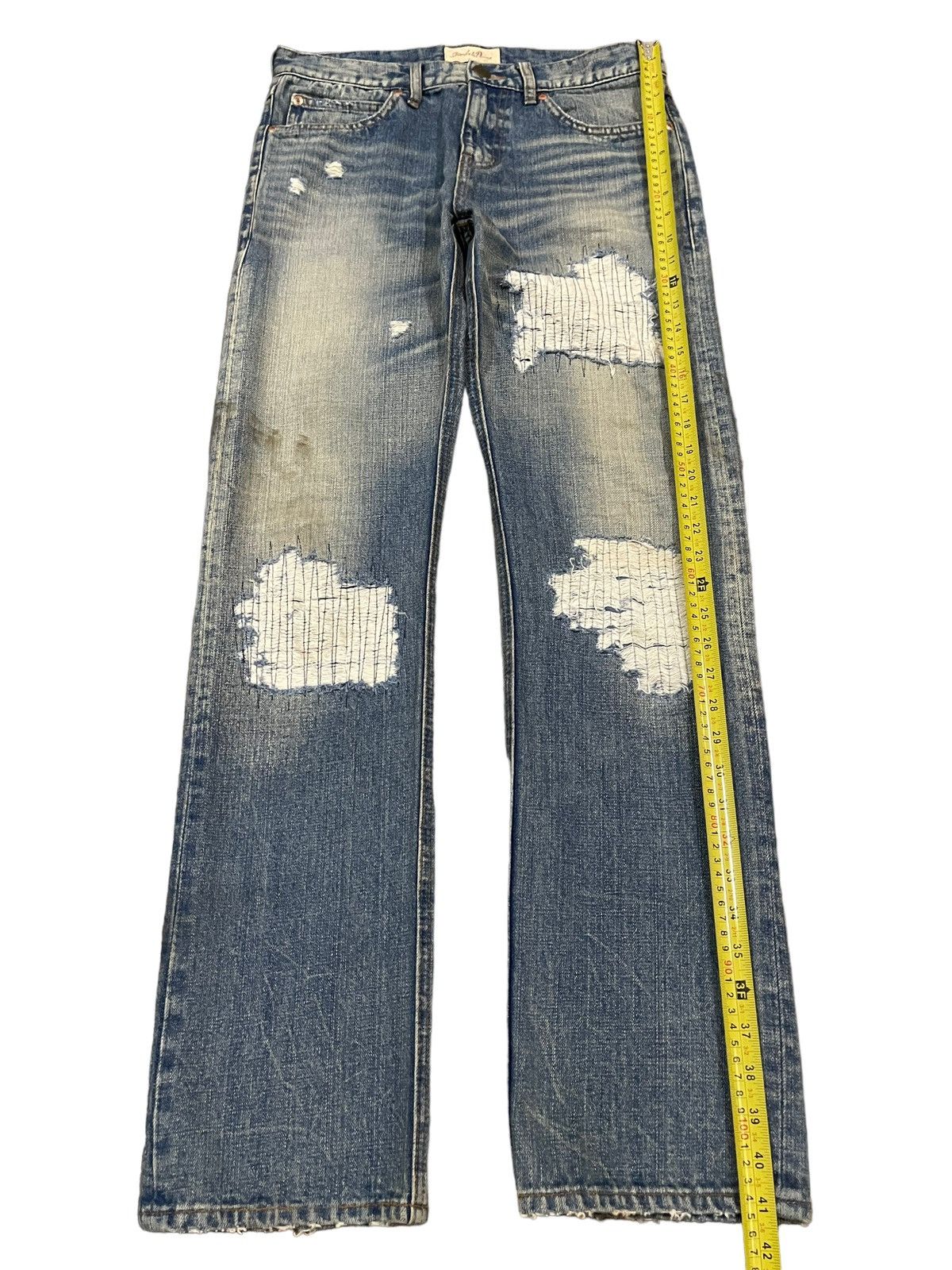 If Six Was Nine Vintage Japan Brand Blue Wash Distress Sashiko Style Jeans Size US 31 - 10 Thumbnail