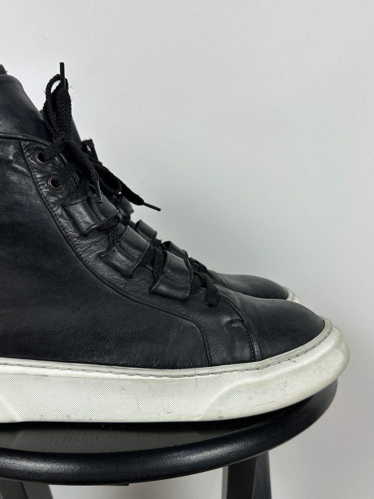 Masnada Masnada Black Leather Hi Top Sneakers Size US 12 / EU 45 - 14 Thumbnail