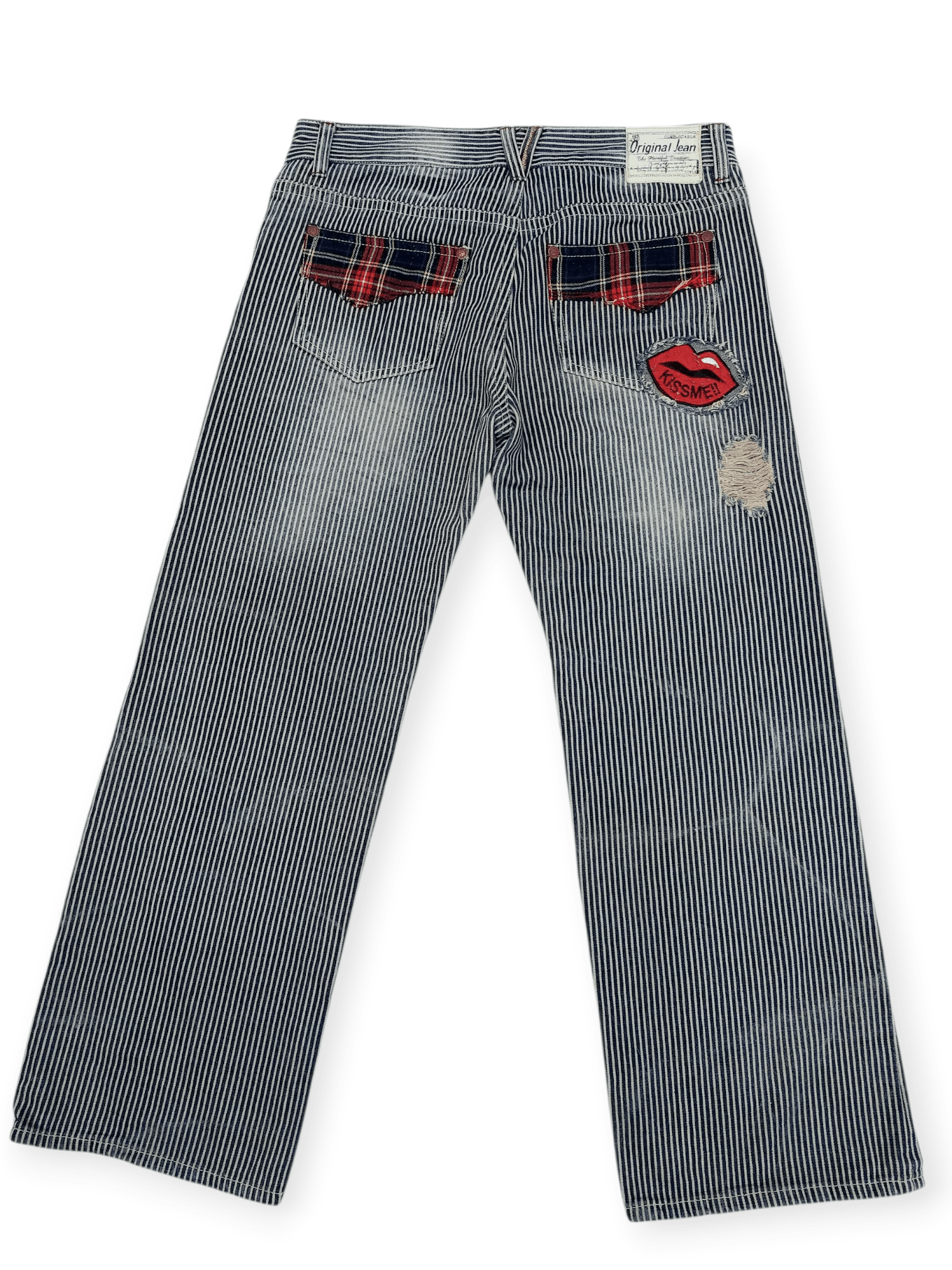 If Six Was Nine Y2K Patchwork Hickory Stripe Baggy Original Jeans Size US 35 - 12 Thumbnail