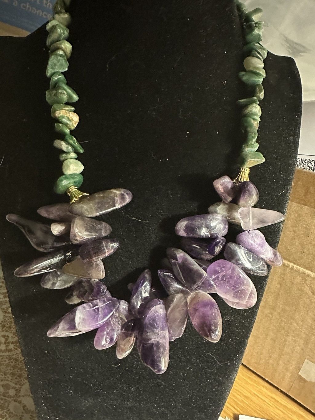 Handmade Vintage Amethyst Purple Green Real Multi Stone Statement Nec Size ONE SIZE - 7 Thumbnail