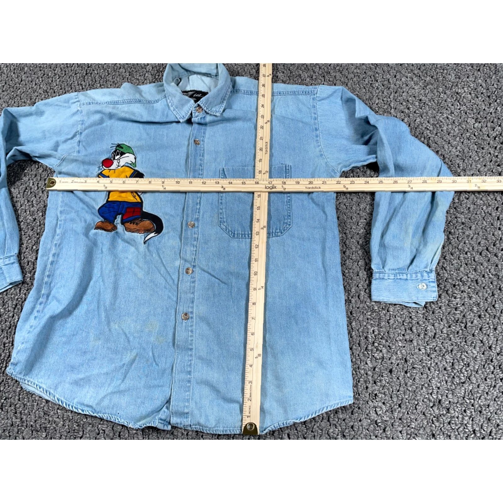 Vintage VINTAGE Looney Tunes Sylvester Denim Shirt Men Large Blue Embroidered Cartoon Retro Casual Size US L / EU 52-54 / 3 - 7 Thumbnail