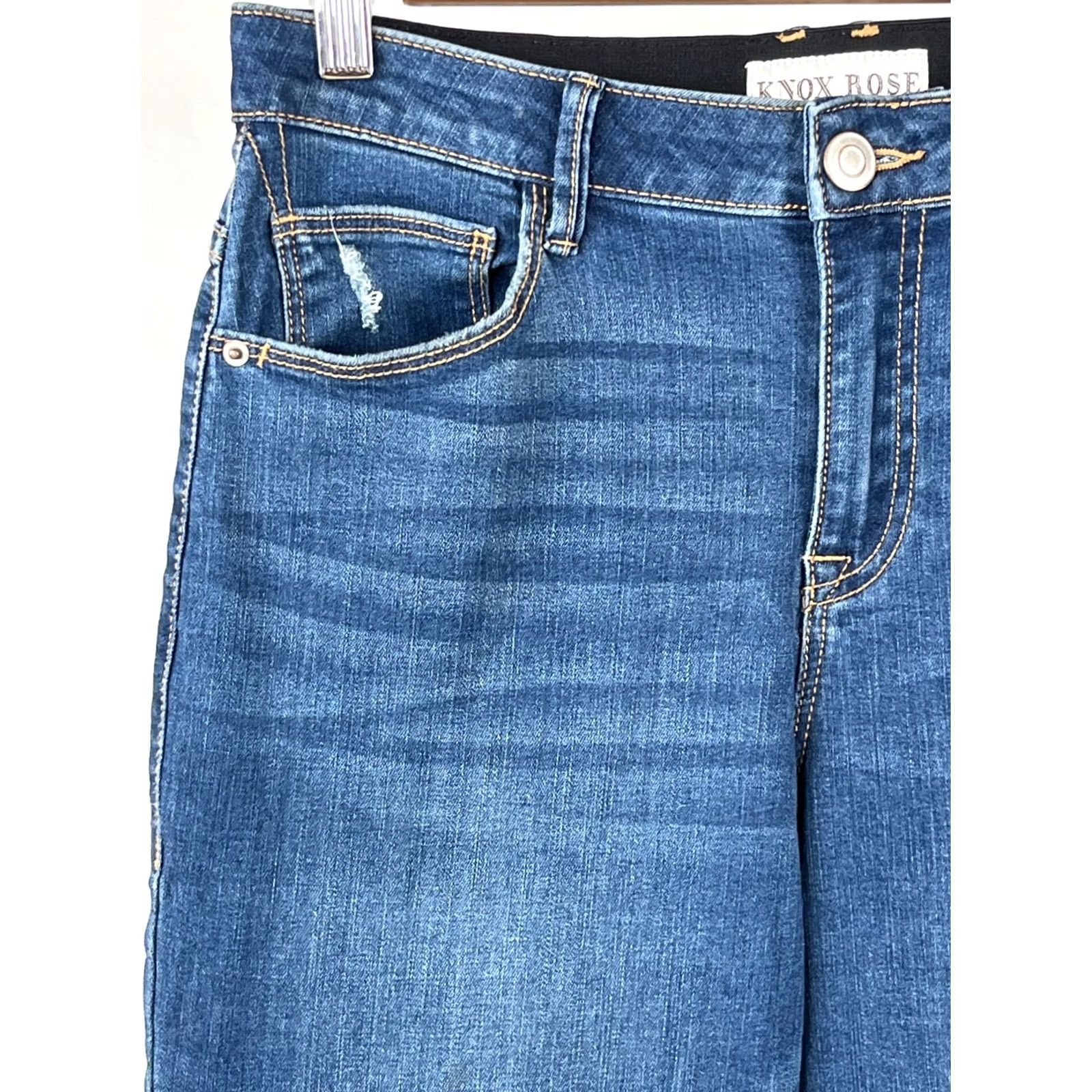 Vintage Knox Rose Jeans Womens 8 Bootcut Denim Distressed Mid Rise Raw Hem Stretch Blue 5-Pocket Design Mens Womens Girls Boys? Size 30" / US 8 / IT 44 - 2 Thumbnail