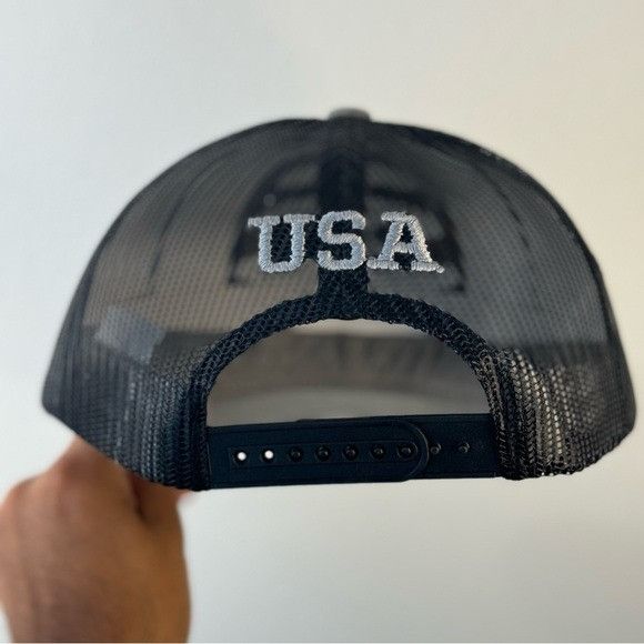 Designer NEW USA FAUX LEATHER PATCH HEATHER GRAY/BLACK TRUCKER MESH C Size ONE SIZE - 5 Thumbnail