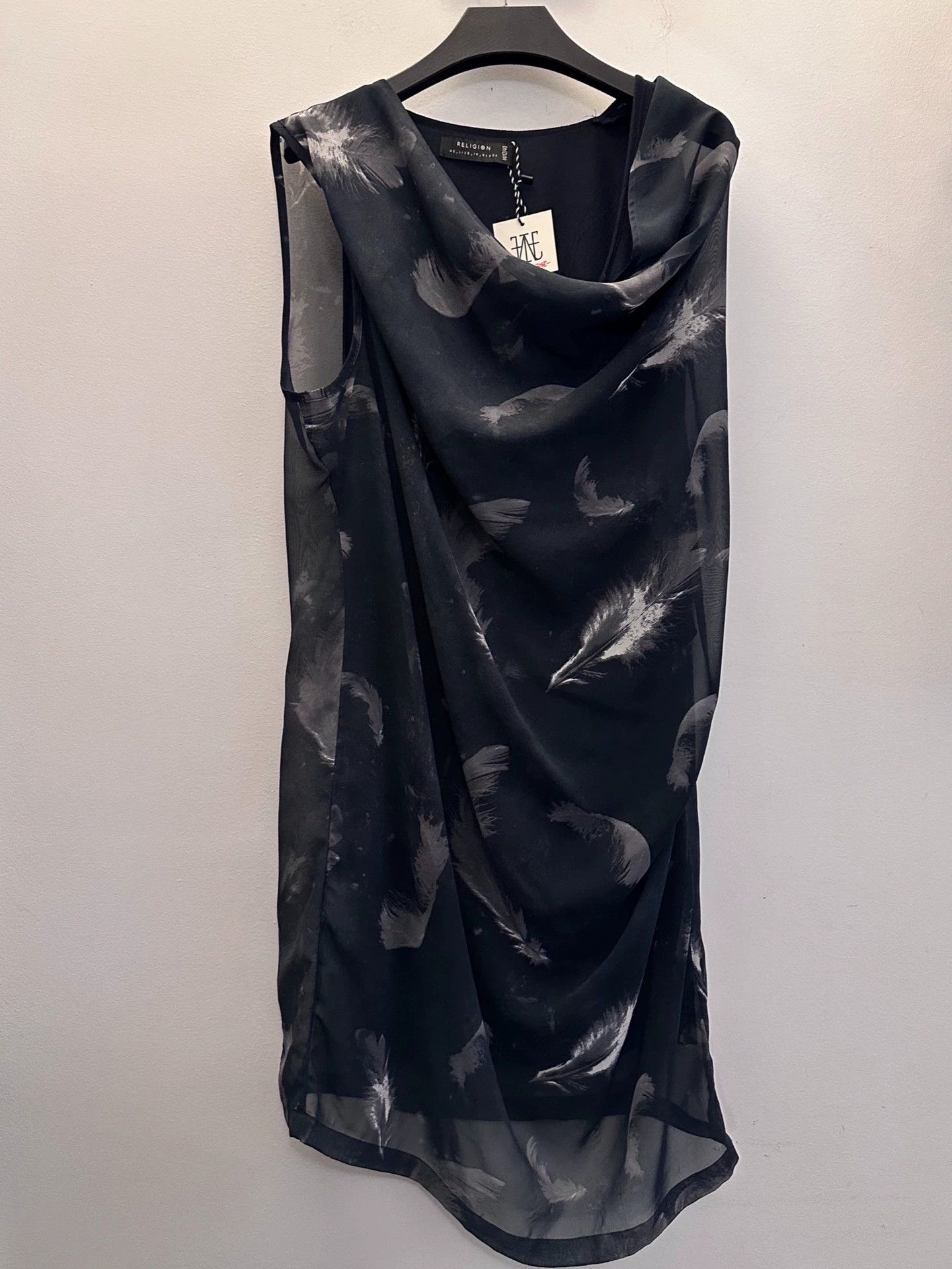 Other UK Brand Dbl Feather Print Irr Sw Neck Vtg Dress Size M / US 6-8 / IT 42-44 - 6 Thumbnail