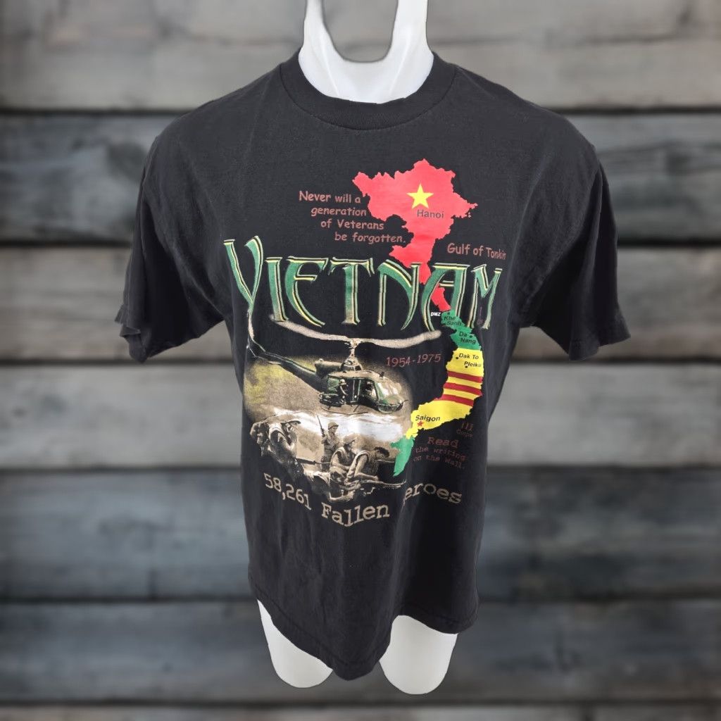 Vintage VINTAGE Vietnam War Veteran T-Shirt Men's Large USA Black T-Shirt Army Military USA Graphic Print Short Sleeve Crew Neck Murina Gildan Heavy Cotton Size US L / EU 52-54 / 3 - 1 Thumbnail