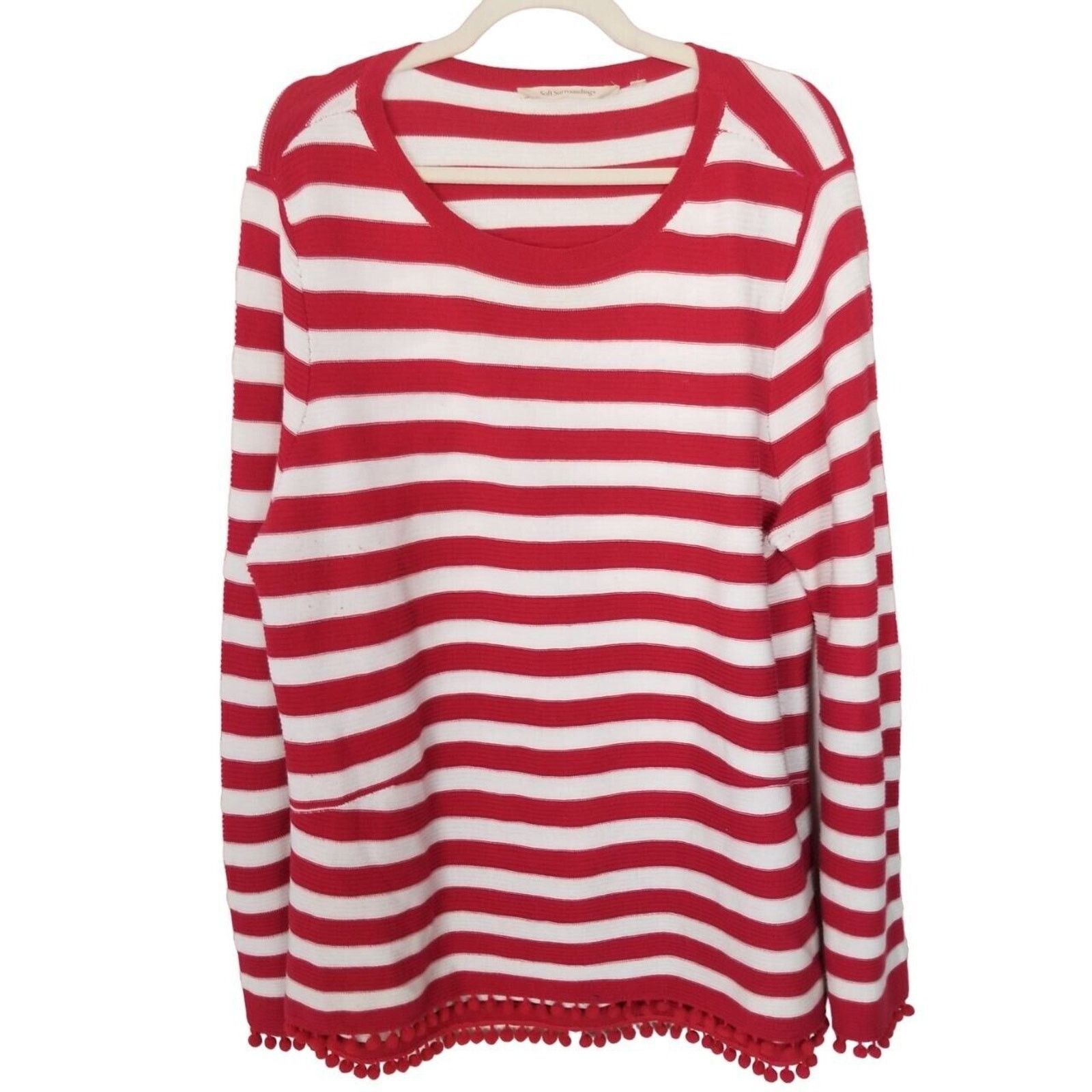 Soft Surroundings Soft Surroundings Striped Vista Pompom Pullover Sweater XL Size XL / US 12-14 / IT 48-50 - 1 Thumbnail