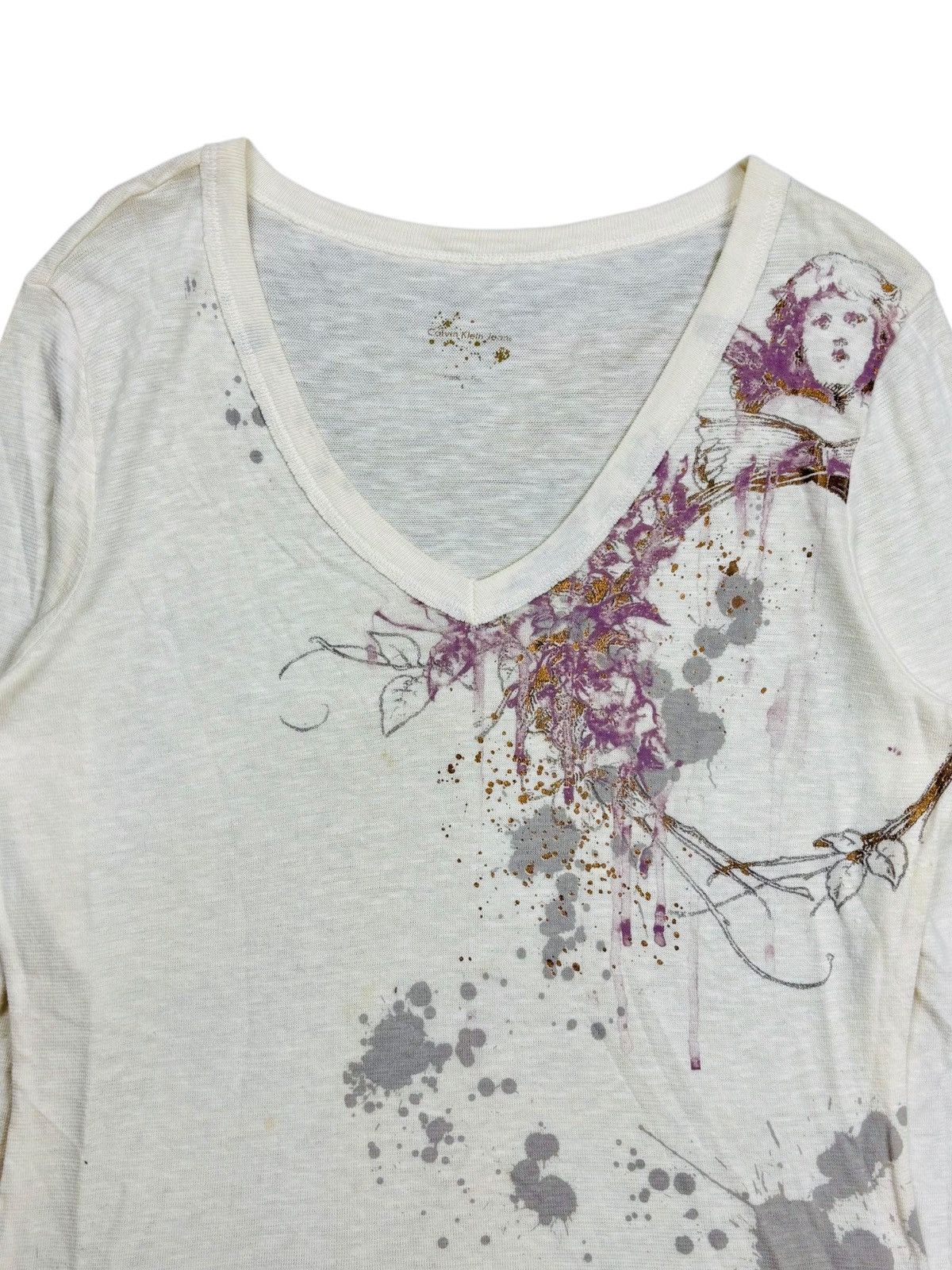 Calvin Klein 2000s Calvin Klein - Vkei Style Angelic V Neck Longsleeve Size US M / EU 48-50 / 2 - 4 Thumbnail