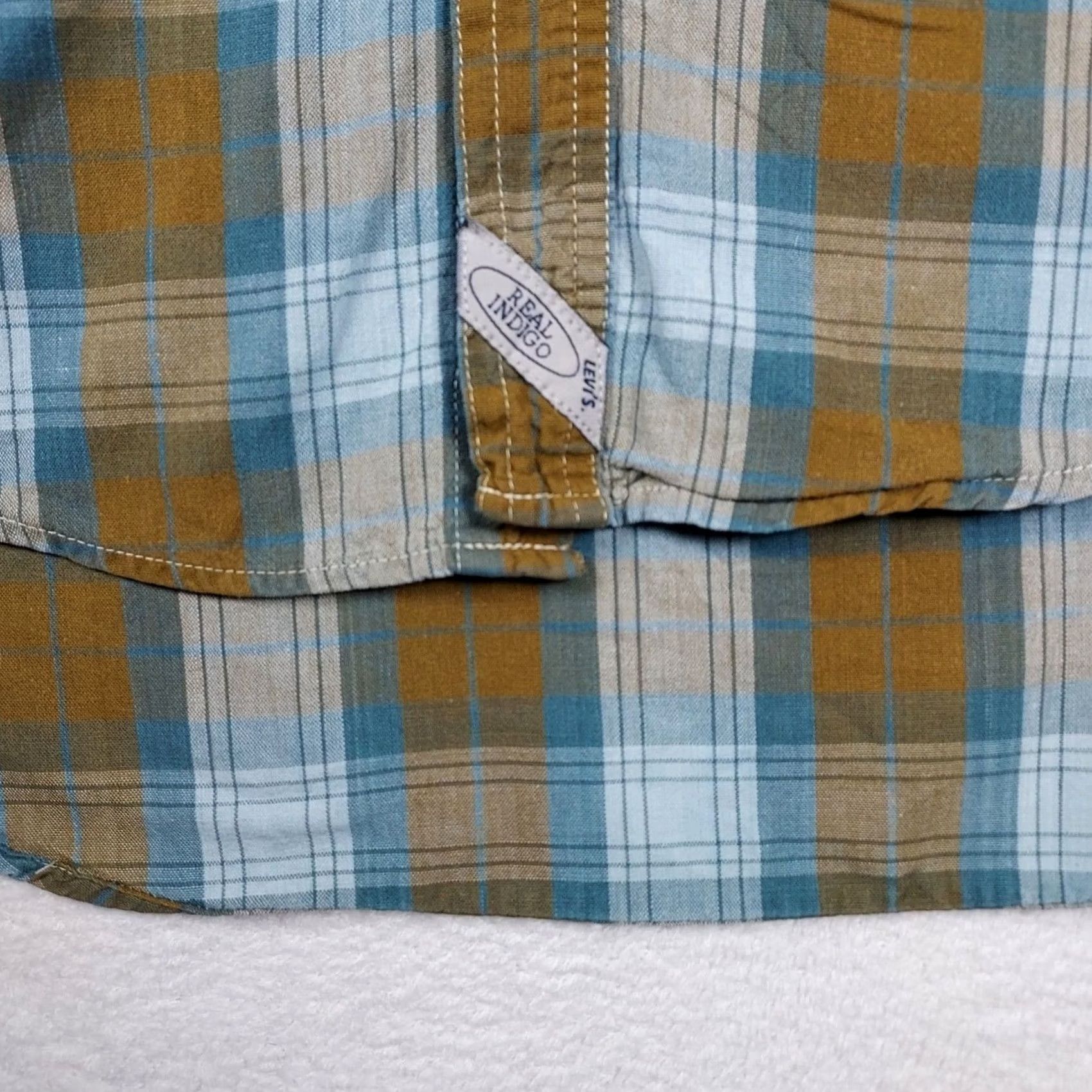 Levi's VINTAGE Levi’s Real Indigo Cotton Plaid Button-Down Shirt XL Blue 90s Mens Regular Collar Long Sleeve Button-Down Embroidered Cotton 100% Size US XL / EU 56 / 4 - 3 Thumbnail