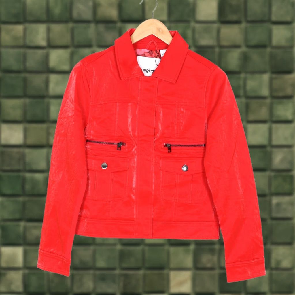 Desigual DESIGUAL Primavera Glossy Red Jacket Women M Jacket Red Womens MJ4375 Size M / US 6-8 / IT 42-44 - 1 Thumbnail