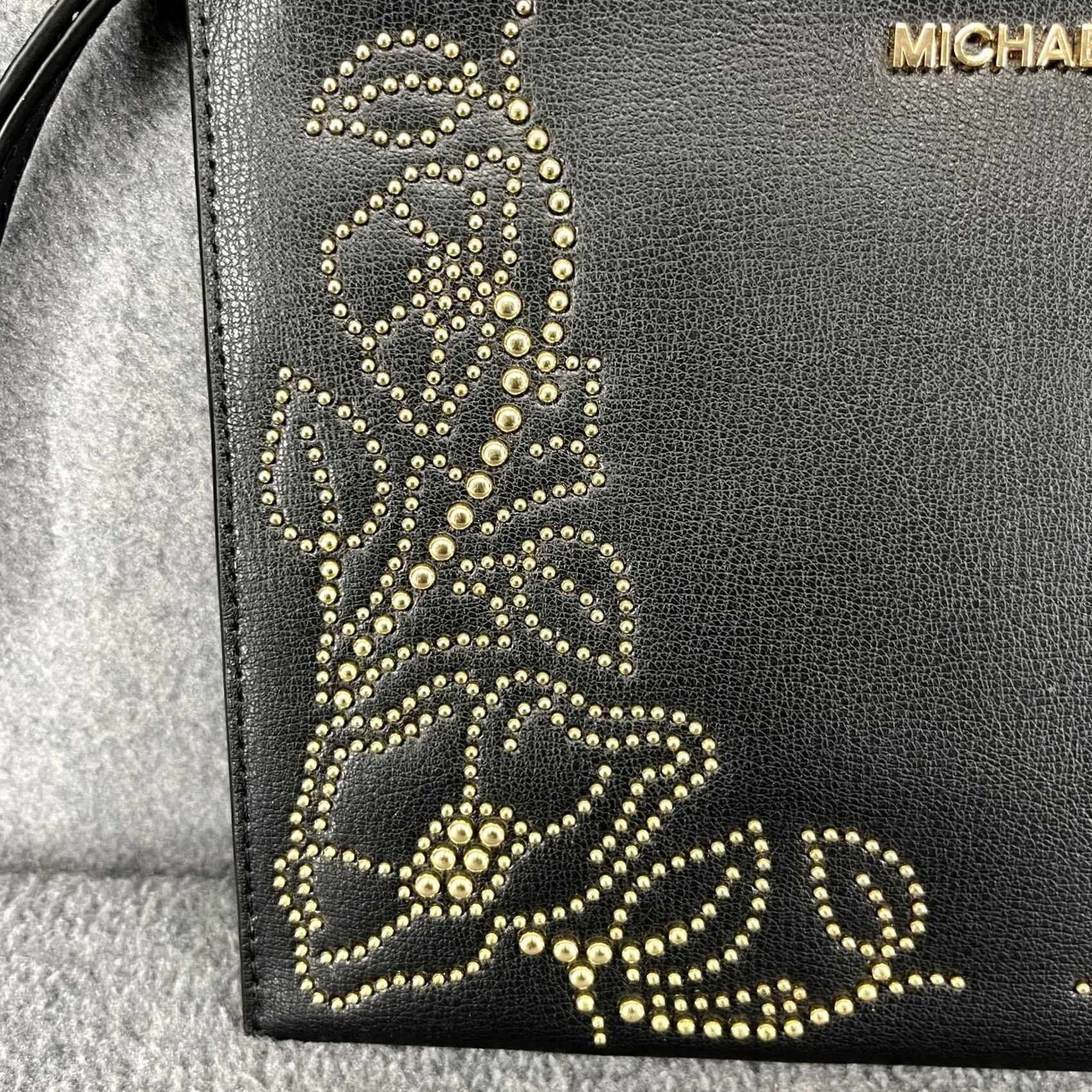 Michael Kors Michael Kors Wristlet Clutch Womens Floral Zip Pouch Bag Purse Black Gold Studded Leather MK Ava Clutch Womens Size ONE SIZE - 3 Thumbnail