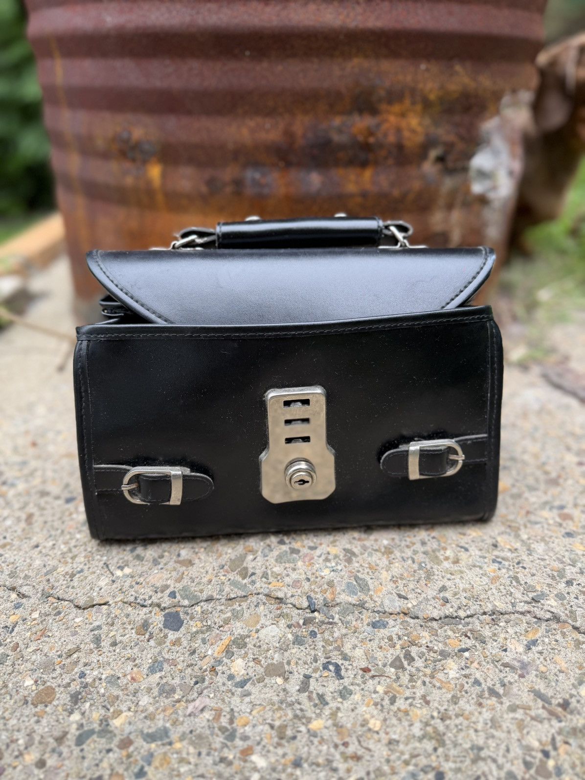 Other Vintage Structured Black Leather Satchel – Lock Closure Size ONE SIZE - 4 Thumbnail