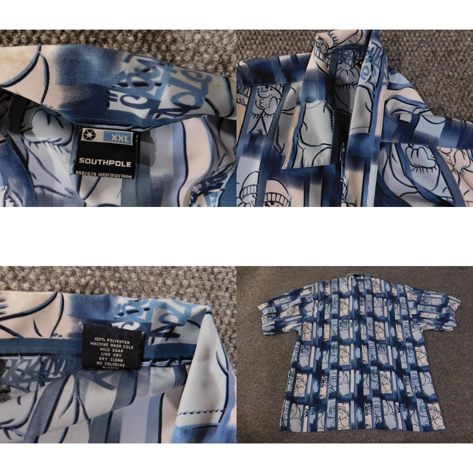 Southpole Southpole Shirt Mens 2XL Blue Graffiti Graphic Over Print Button Up Hip Hop Size US XXL / EU 58 / 5 - 8 Thumbnail