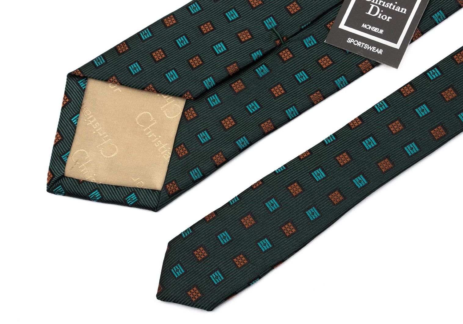 Dior Square Jacquard Silk Tie in Green and Orange Size ONE SIZE - 6 Thumbnail