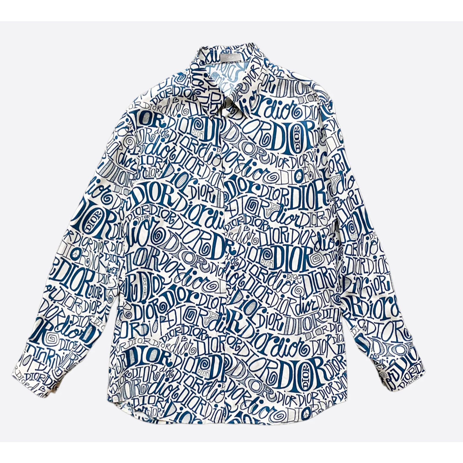 Dior Dior Shawn Stussy Blue Swirl Graffiti Long Sleeve Button Up Size US L / EU 52-54 / 3 - 5 Thumbnail