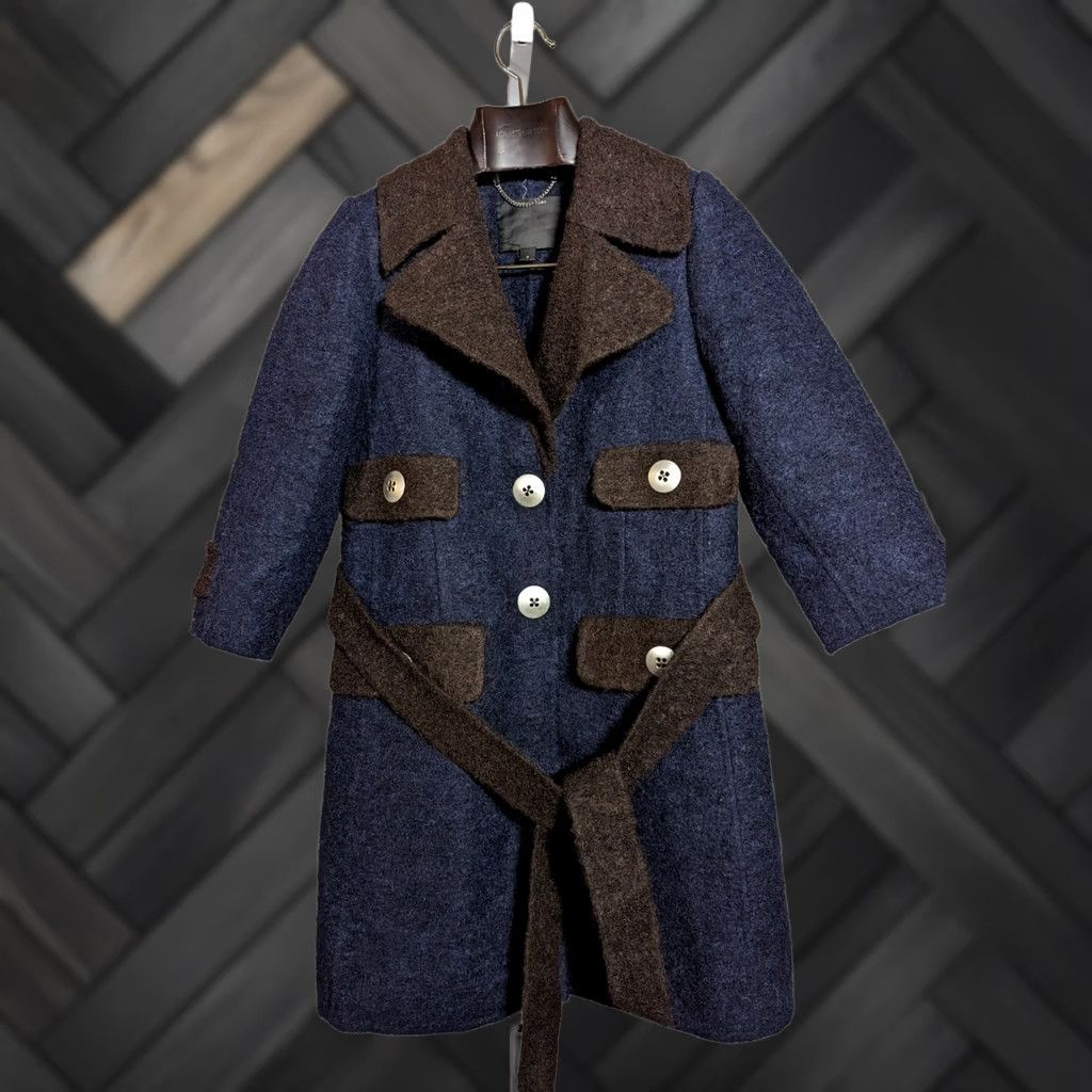 Marc Jacobs Marc Jacobs AW 2015 Blue Brown Llama Wool Belted Jacket Size 4 Womens Jacket Long Belted Blue Retro 2010s 2015 Womens Size S / US 4 / IT 40 - 1 Thumbnail