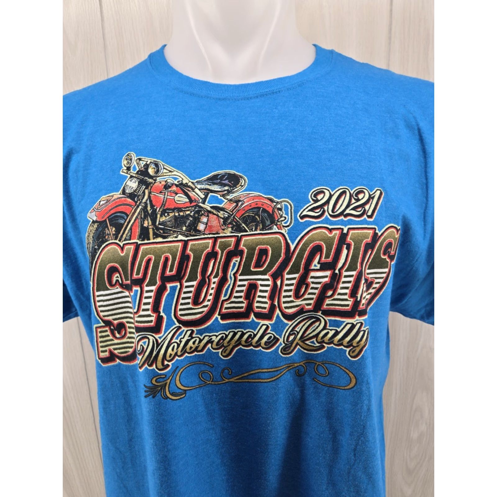Fruit Of The Loom Sturgis 2021 Motorcycle Rally Blue Shirt Men’s Large 81st Graphic Print Cotton T-Shirt Size US L / EU 52-54 / 3 - 3 Thumbnail