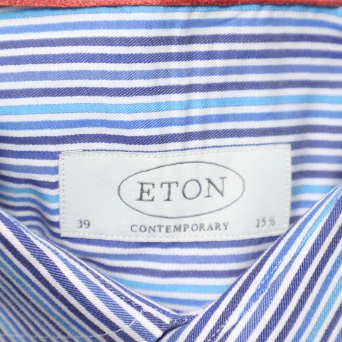 Eton VINTAGE Eton Contemporary Poplin Cotton Striped Long Sleeve Button Up Shirt Blue Mens 39 Size US L / EU 52-54 / 3 - 5 Thumbnail