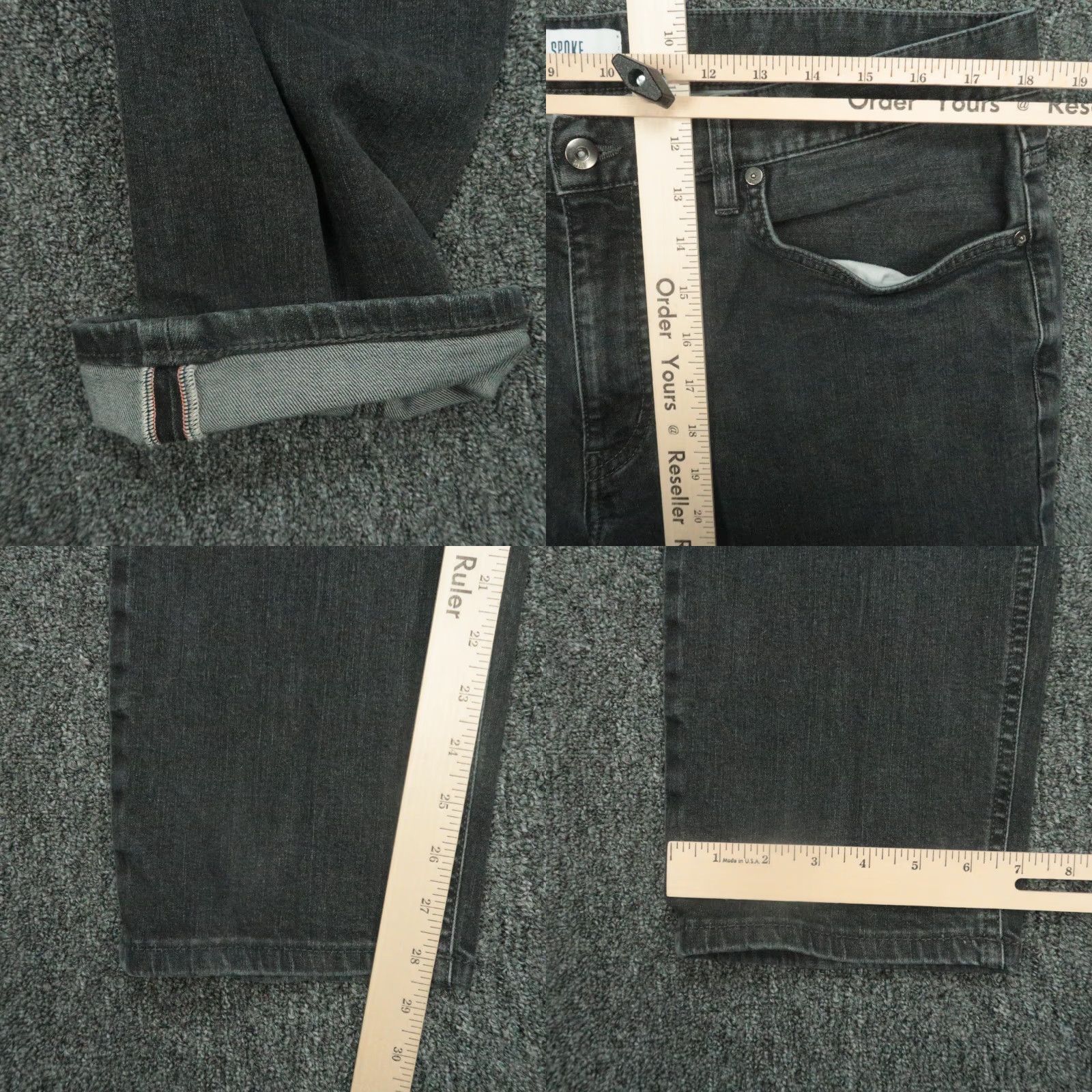Denime Spoke Jeans Mens 37x29 Denim Straight 5-Pocket Black 37 Inseam Dark Denim Button Zip Belt Loops Regular Size 37 Vintage No Size US 37 - 8 Thumbnail
