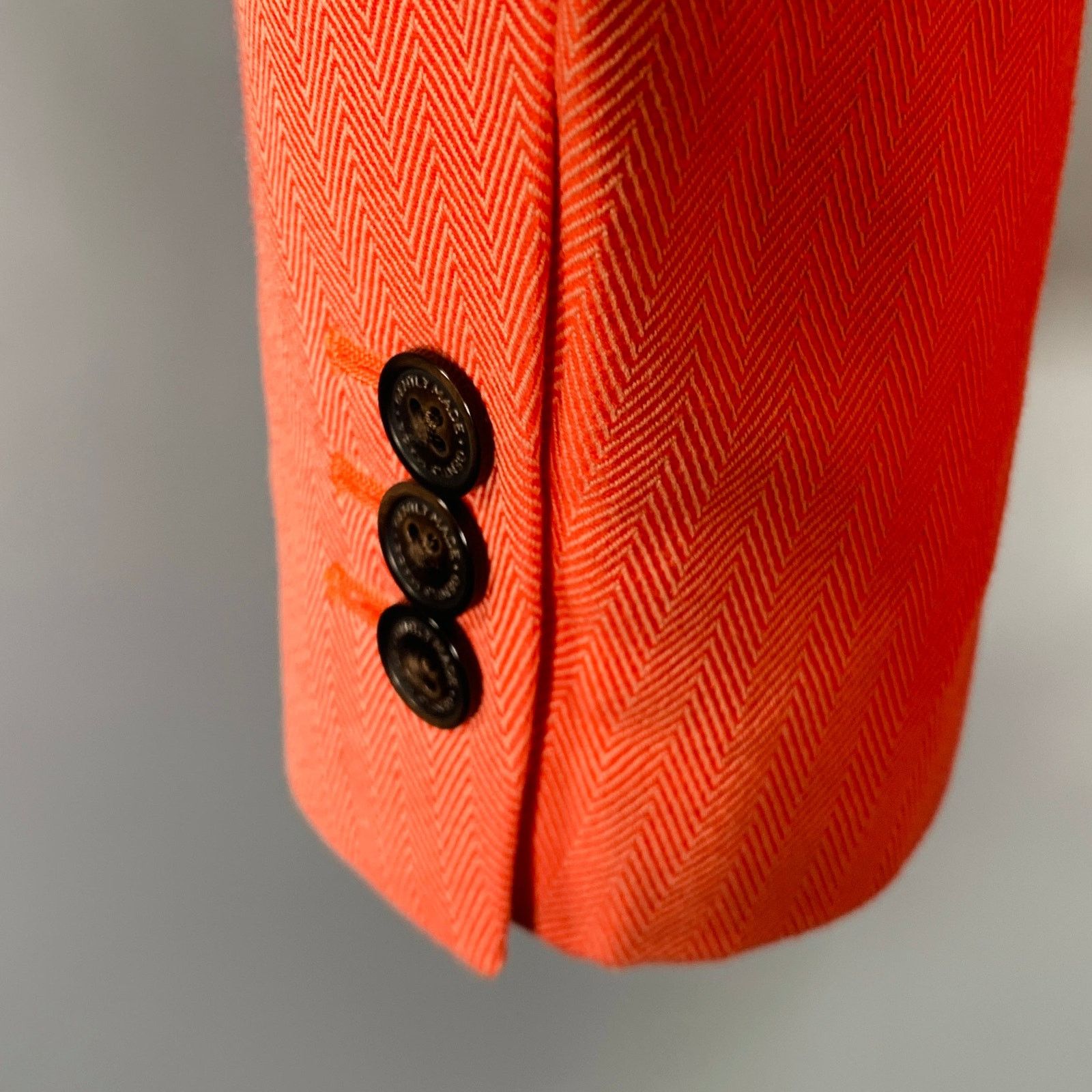 Mr. Gentleman MR. GENTLEMAN Orange Herringbone Cotton Sport Coat Size 40R - 5 Thumbnail