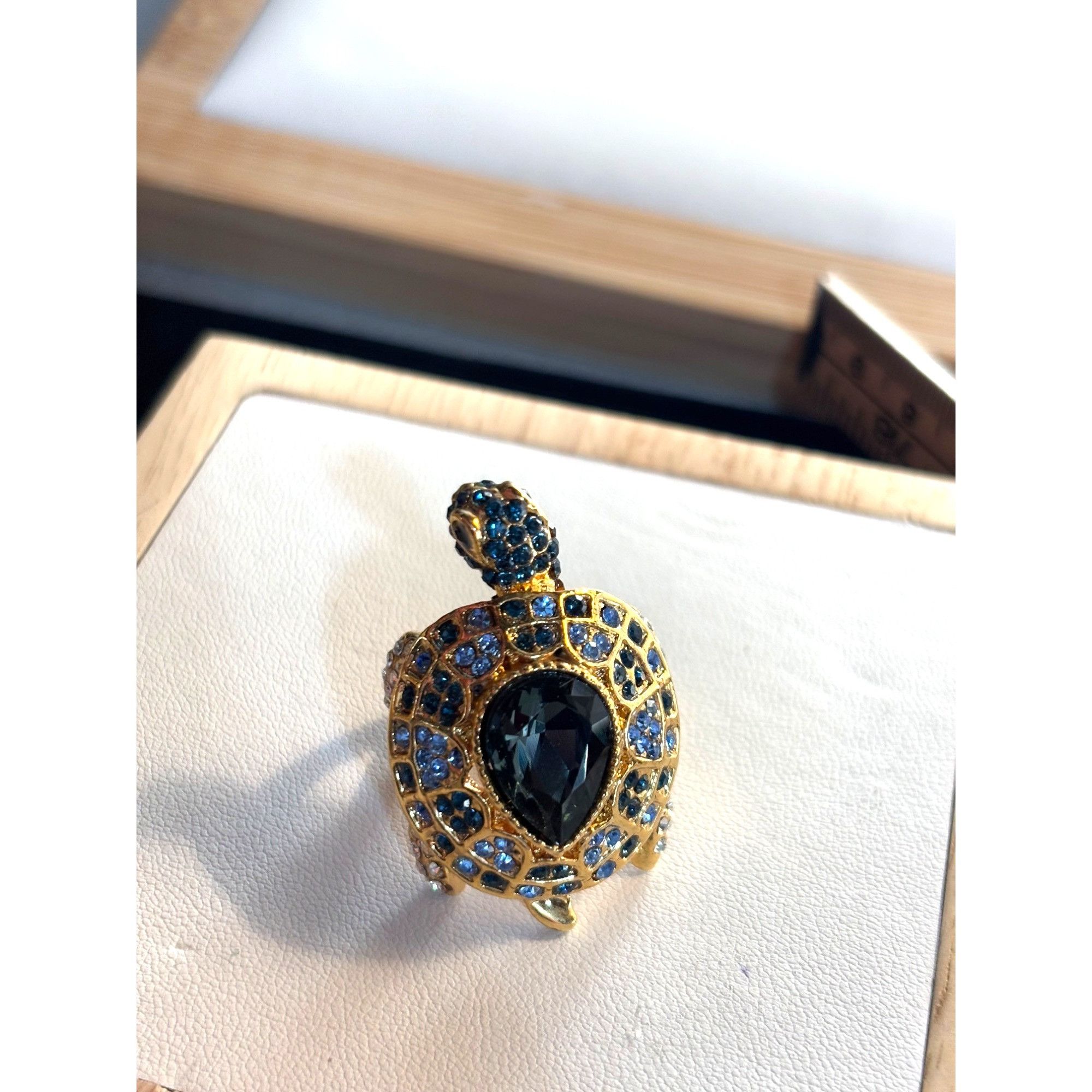Other Gold Turtle Ring With Blue & Clear Crystals Adjustable Size Size ONE SIZE - 6 Thumbnail