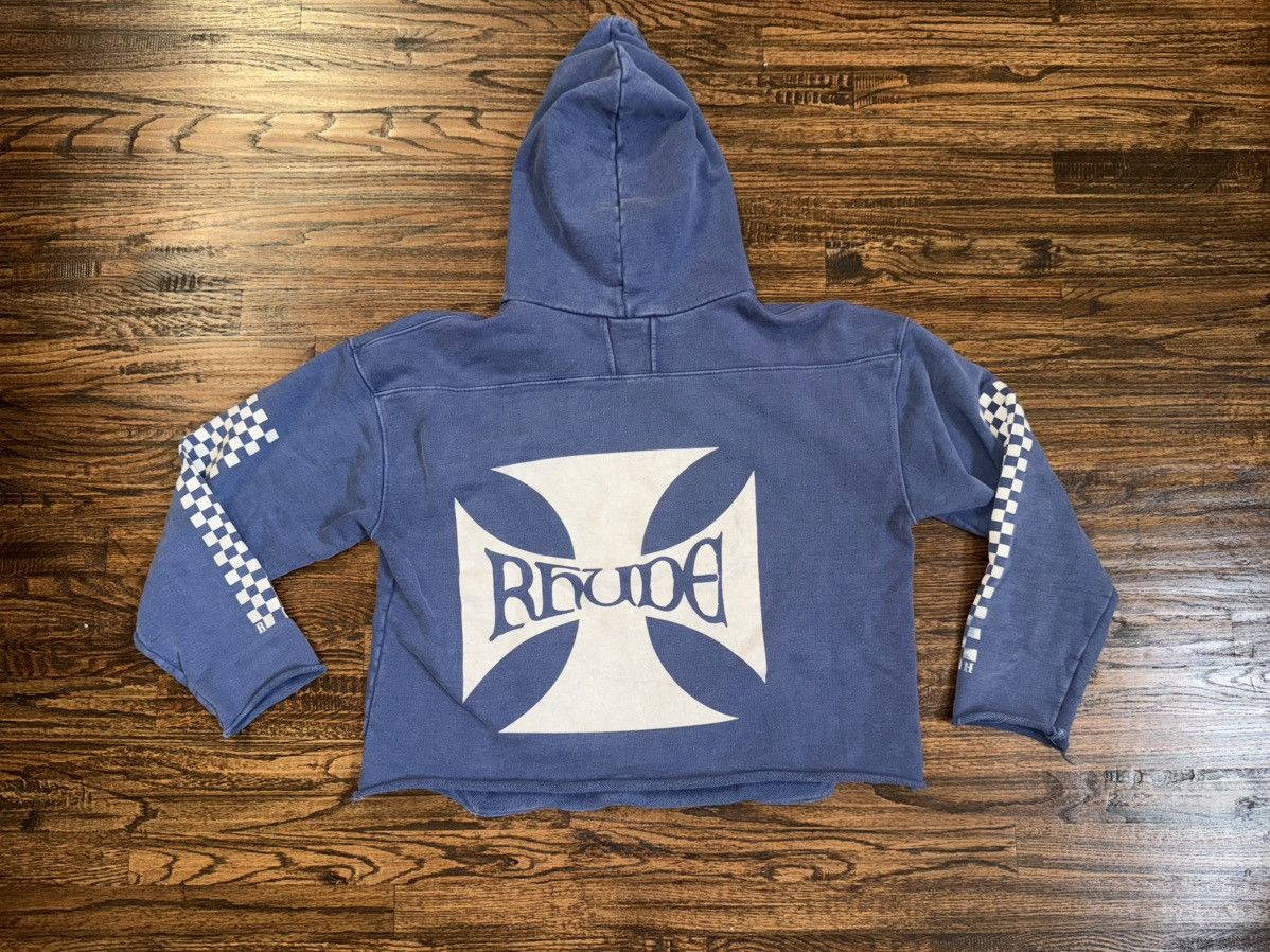 Rhude Rhude Cropped Checkerboard Hoodie Vintage Blue Size Large Size US L / EU 52-54 / 3 - 4 Thumbnail