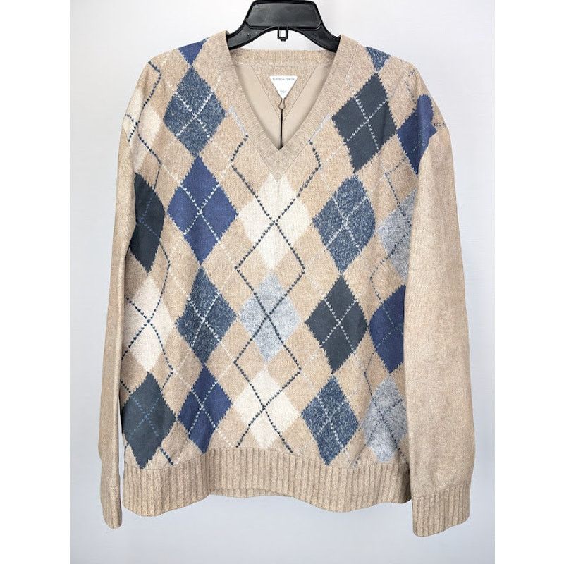 Bottega Veneta o1rshd1 Argyle Printed Leather Sweater in Camel/Grey/Blue Size US M / EU 48-50 / 2 - 2 Thumbnail