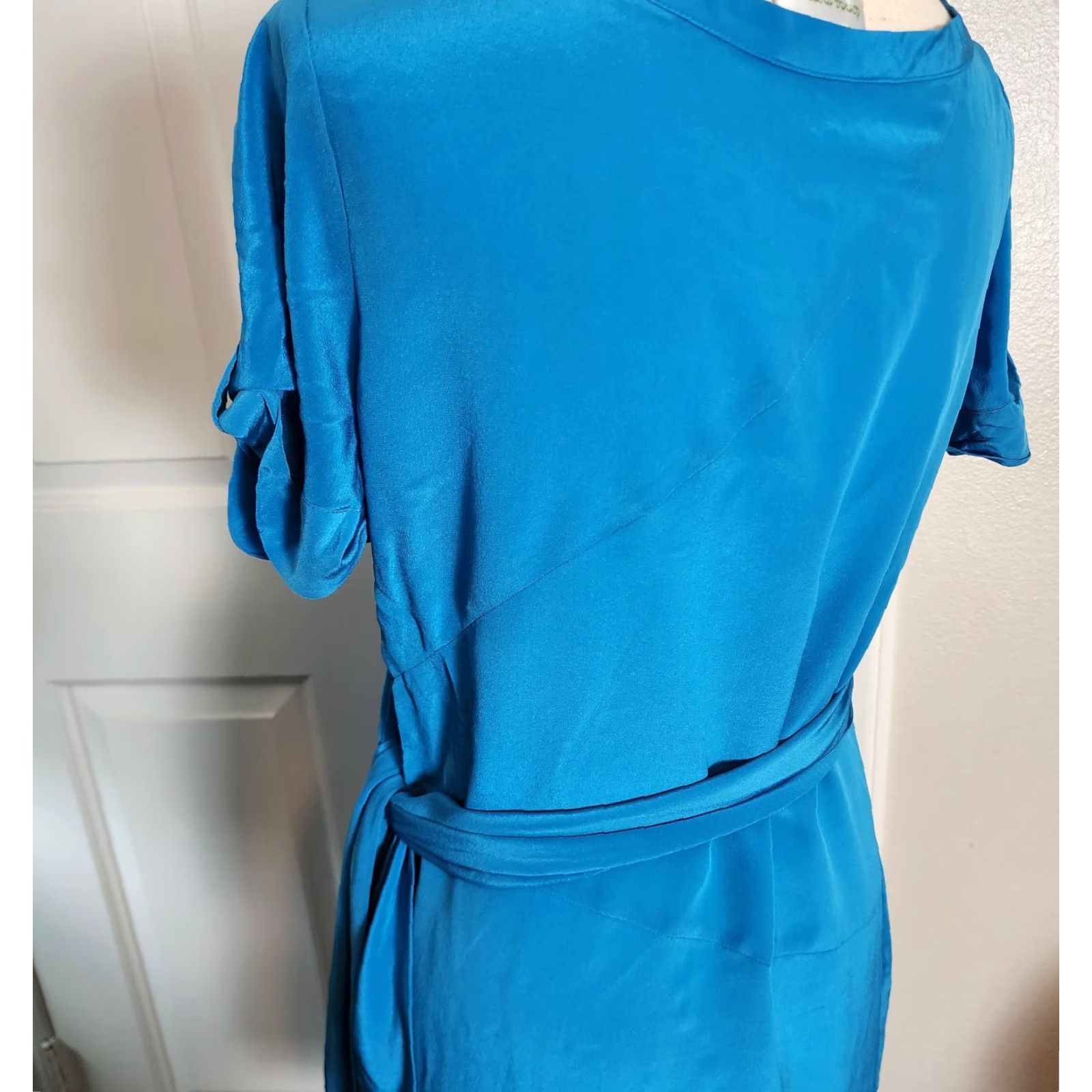 Donna Morgan Donna Morgan Dress Blue Size 8P Short Sleeve Knee Length Fit & Flare Waist Tie Size 30" / US 8 / IT 44 - 3 Thumbnail
